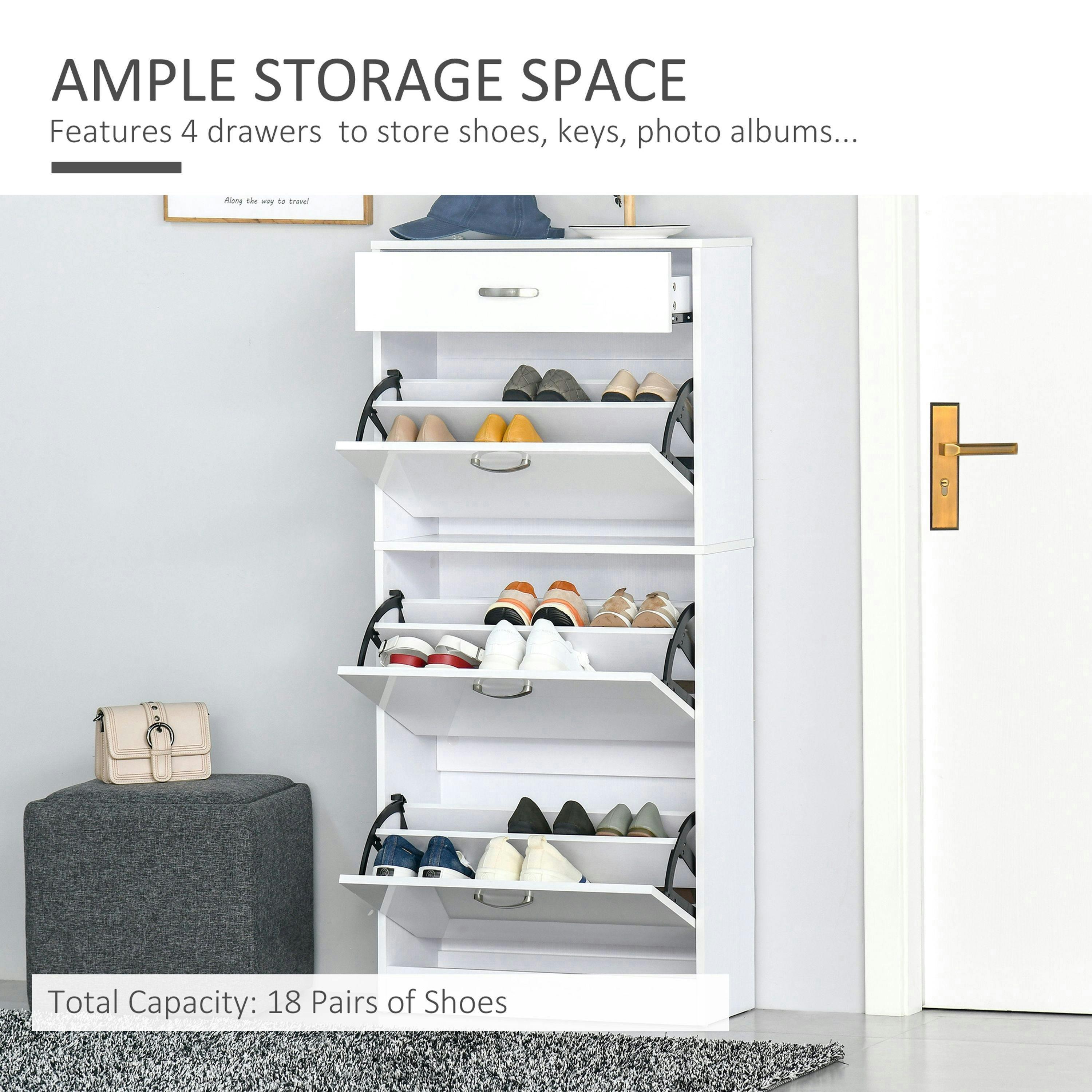 HOMCOM High Gloss Shoe Cabinet w/ 4 Drawers Shoe Storage Organizer for 18 Pairs , view 4 of 5