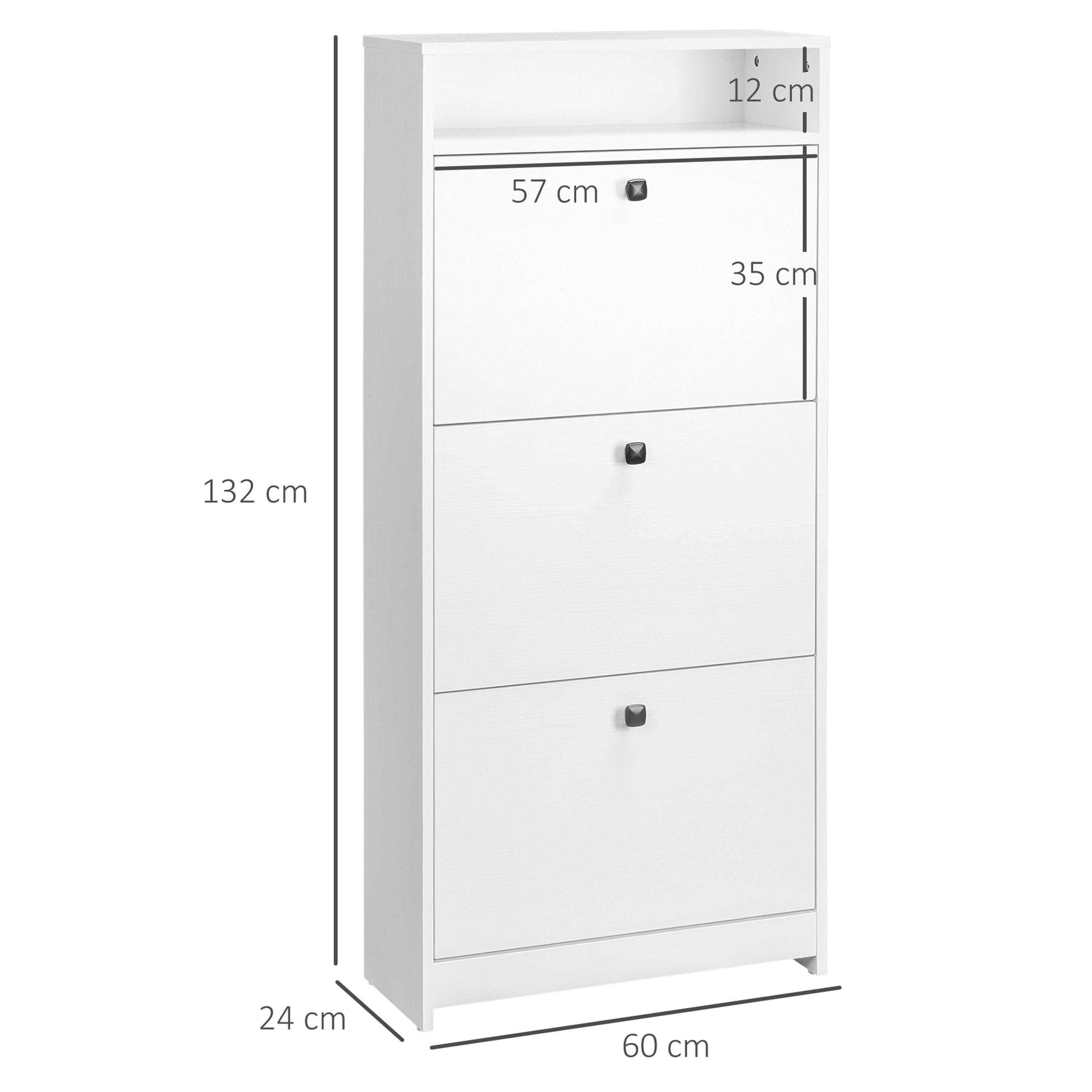 HOMCOM Shoe Storage Cabinet Footwear Organiser Space-saving w/ 3 Drawers -White , view 3 of 5