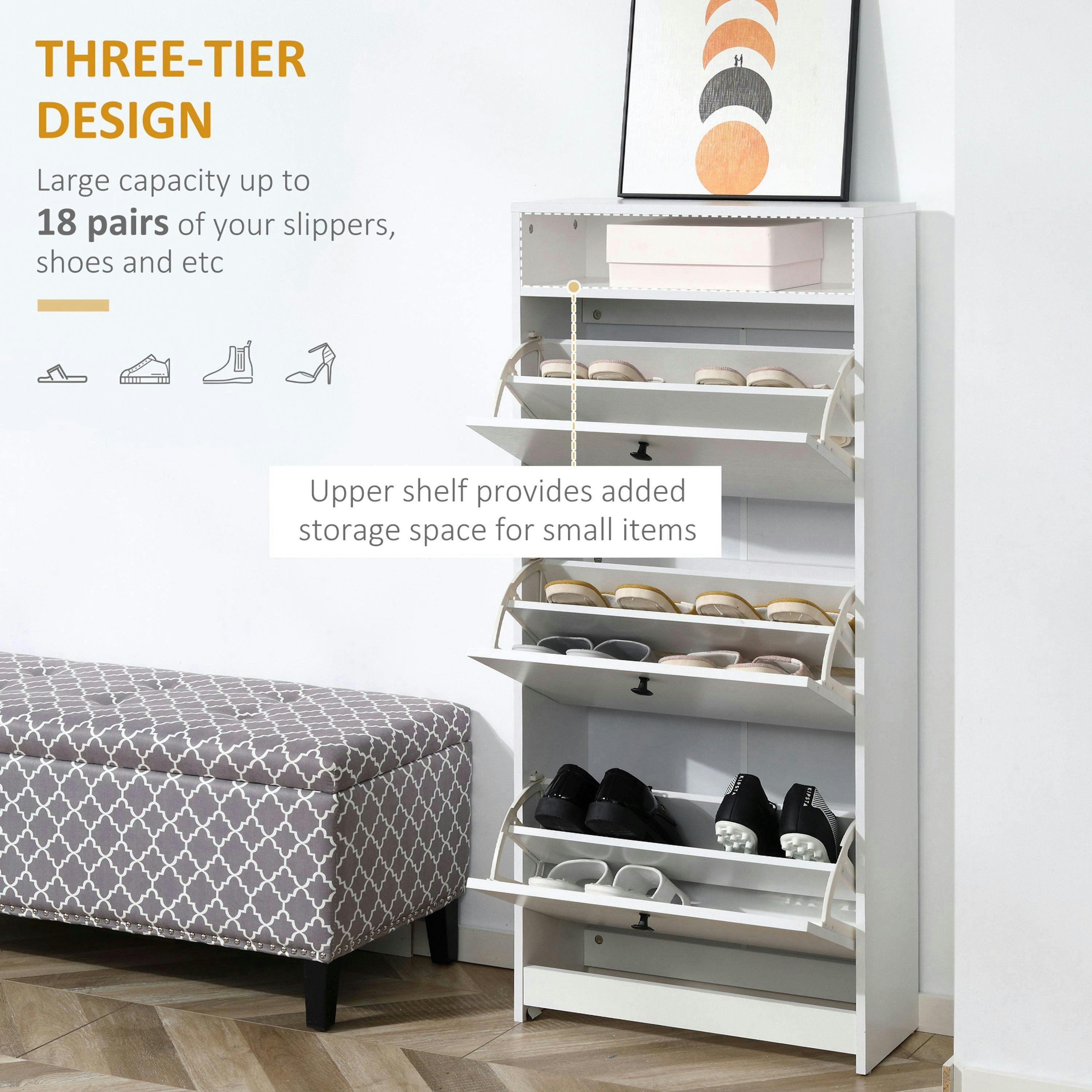 HOMCOM Shoe Storage Cabinet Footwear Organiser Space-saving w/ 3 Drawers -White , view 4 of 5