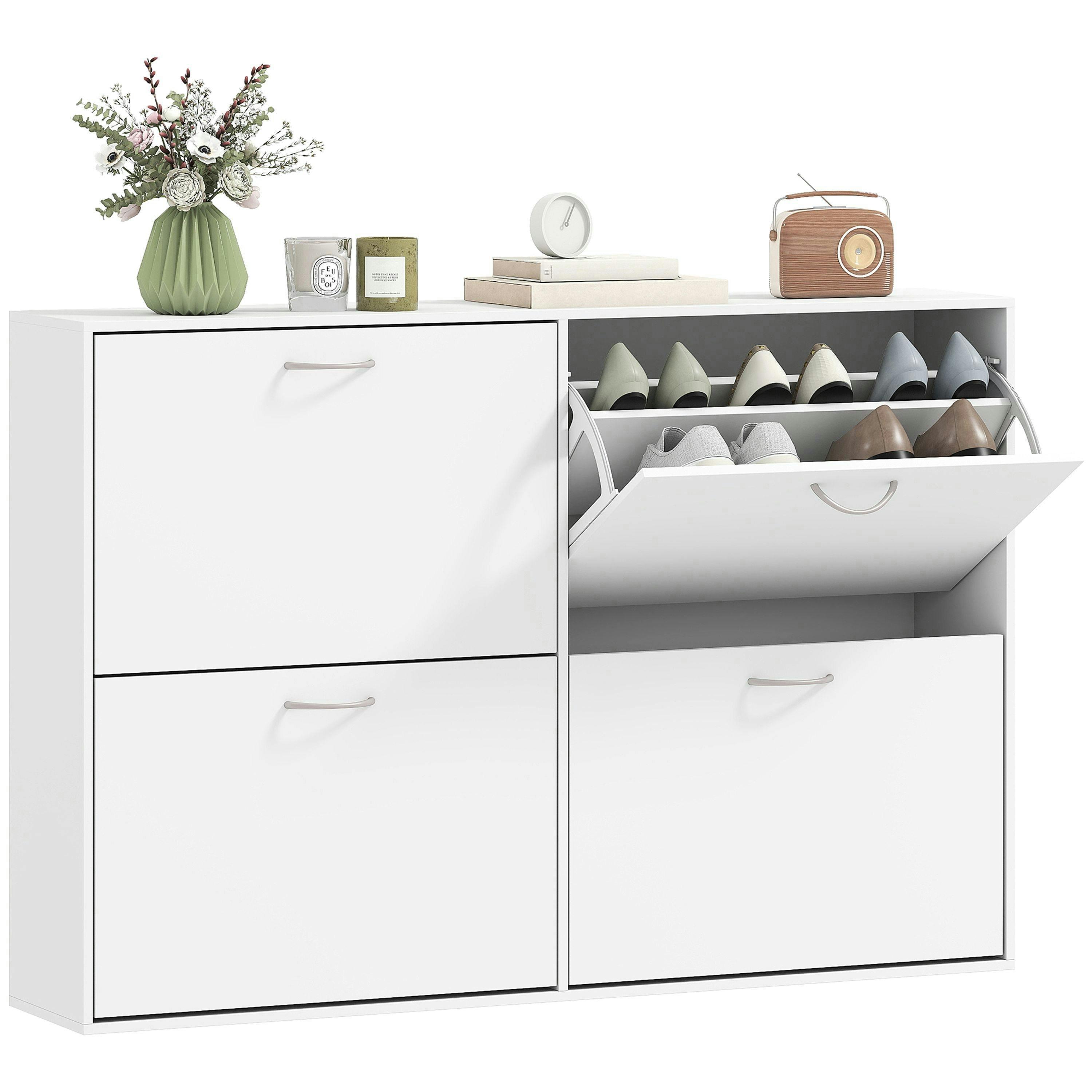 HOMCOM Wooden Shoes Cabinet Multi Flip Down Shelf Drawer Organizer - White , view 2 of 5