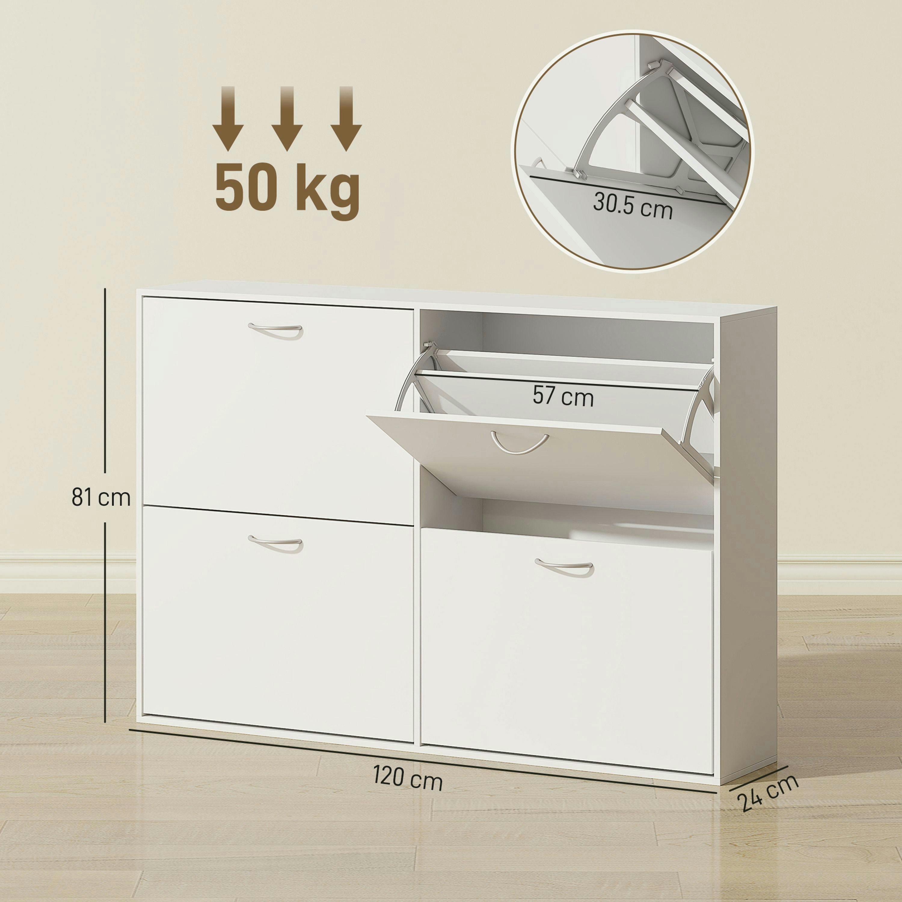 HOMCOM Wooden Shoes Cabinet Multi Flip Down Shelf Drawer Organizer - White , view 3 of 5