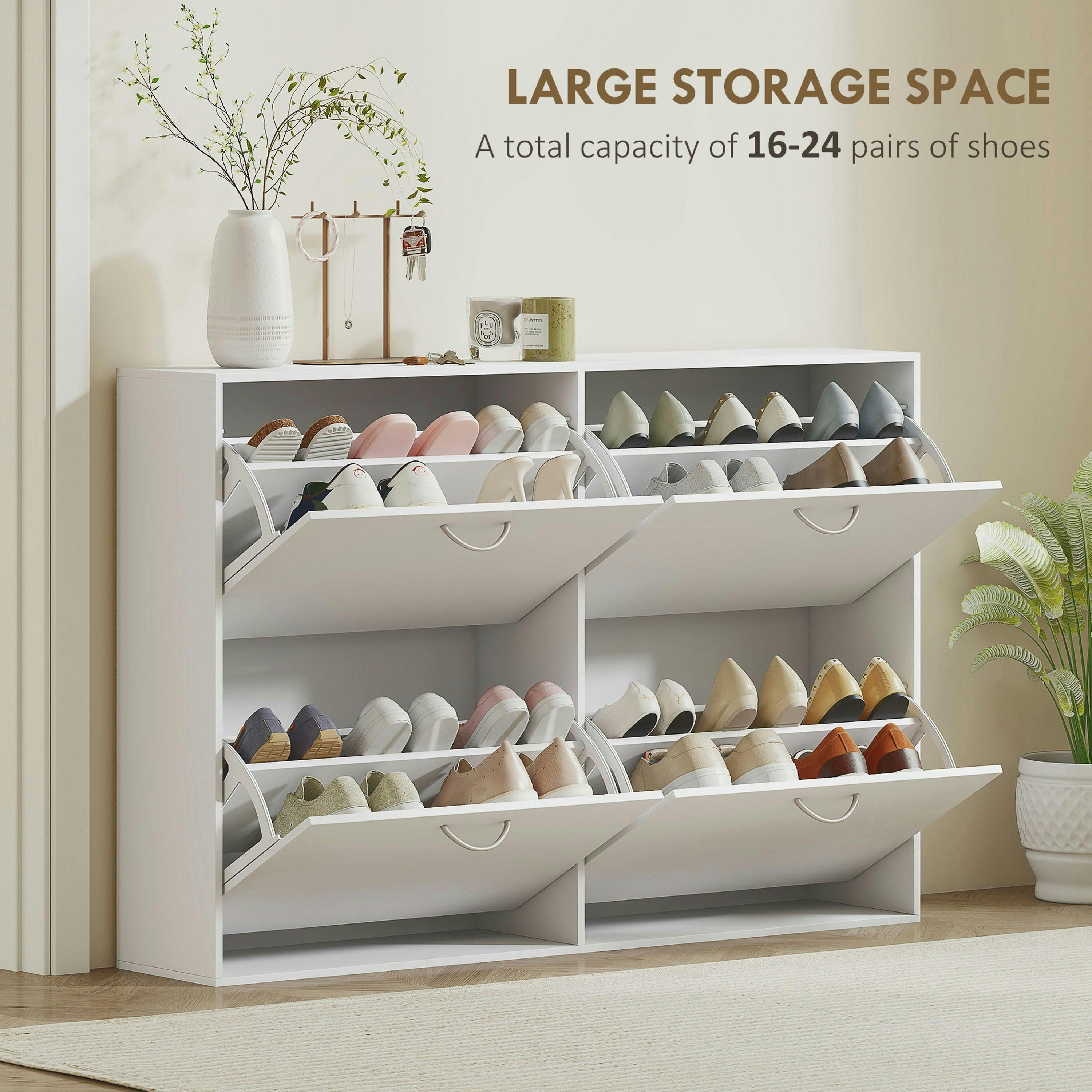 HOMCOM Wooden Shoes Cabinet Multi Flip Down Shelf Drawer Organizer - White , view 4 of 5