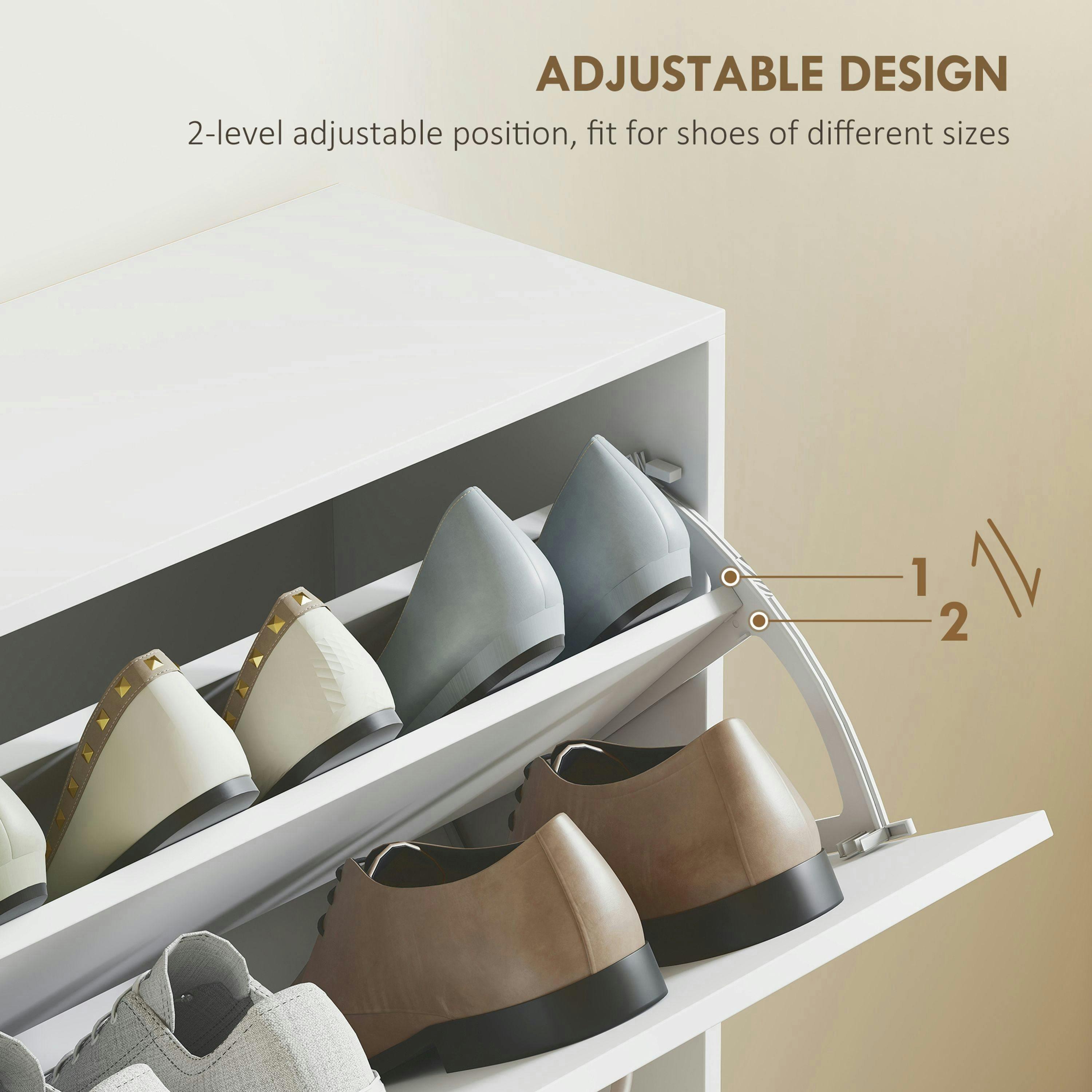 HOMCOM Wooden Shoes Cabinet Multi Flip Down Shelf Drawer Organizer - White , view 5 of 5