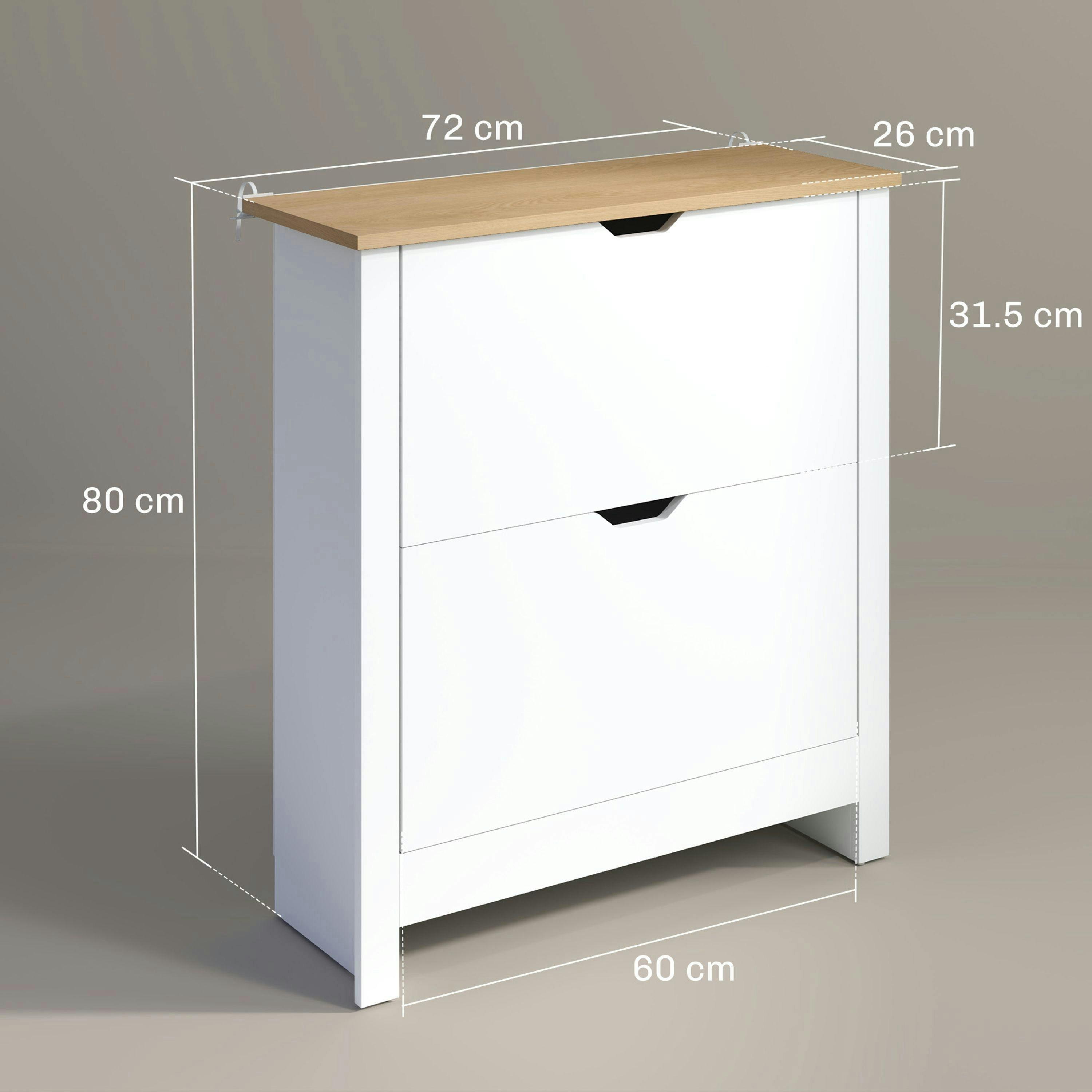 HOMCOM 12-Shoe Storage Cabinet 4 Shelves 2 Drawers Tabletop High Gloss White , view 3 of 5