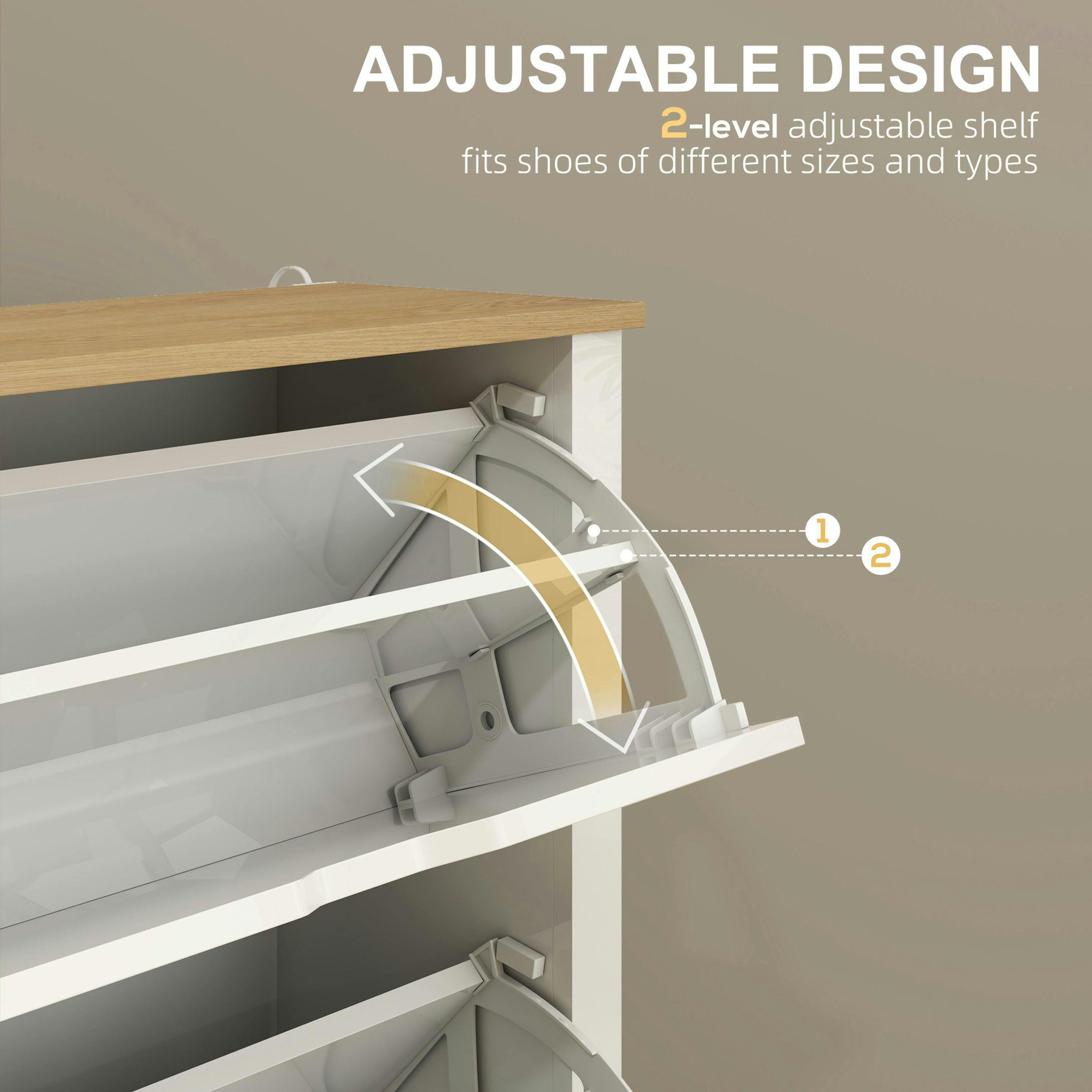 HOMCOM 12-Shoe Storage Cabinet 4 Shelves 2 Drawers Tabletop High Gloss White , view 5 of 5