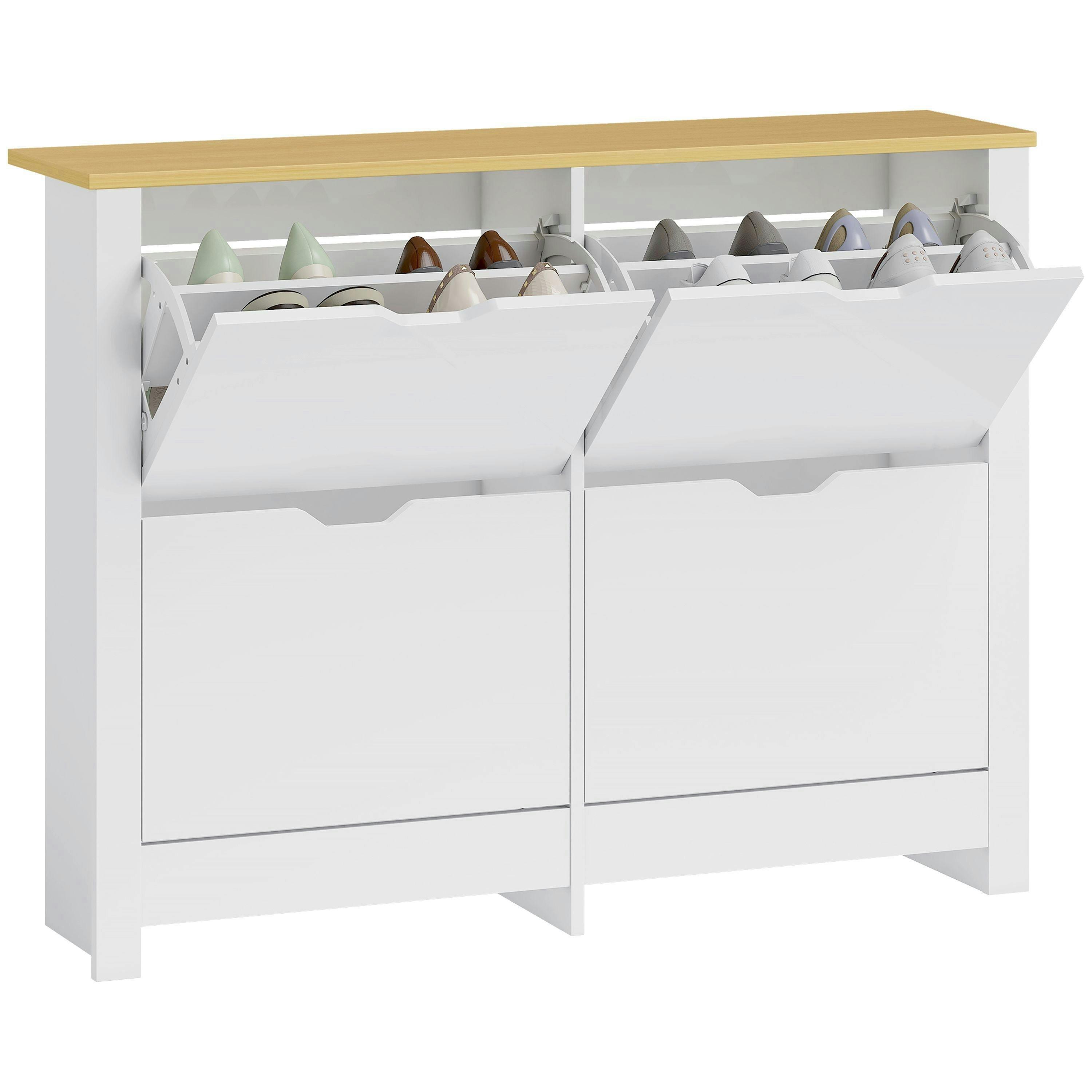 HOMCOM 16-Shoe Storage Cabinet 4 Shelves 4 Drawers Tabletop White , view 2 of 5
