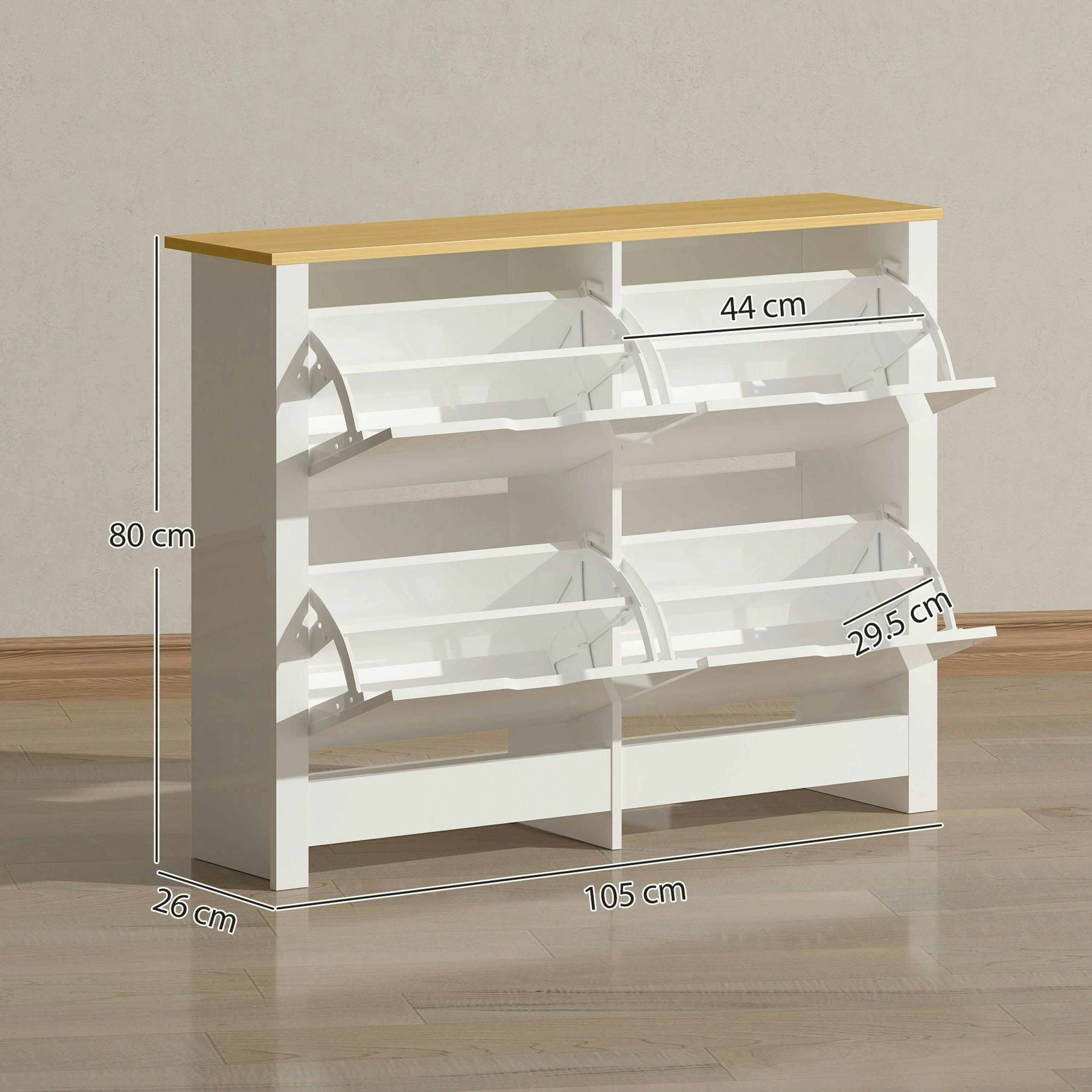 HOMCOM 16-Shoe Storage Cabinet 4 Shelves 4 Drawers Tabletop White , view 3 of 5