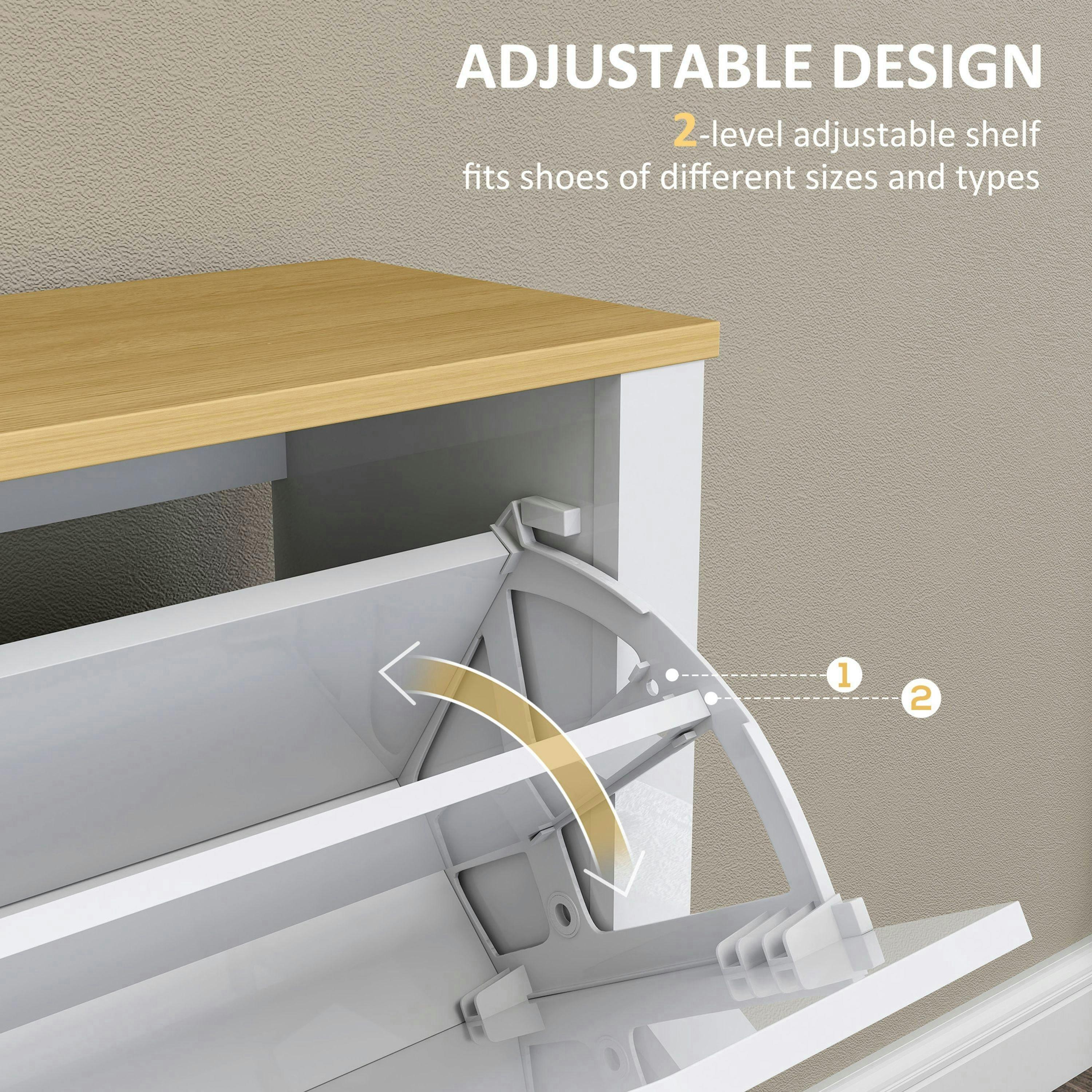 HOMCOM 16-Shoe Storage Cabinet 4 Shelves 4 Drawers Tabletop White , view 5 of 5