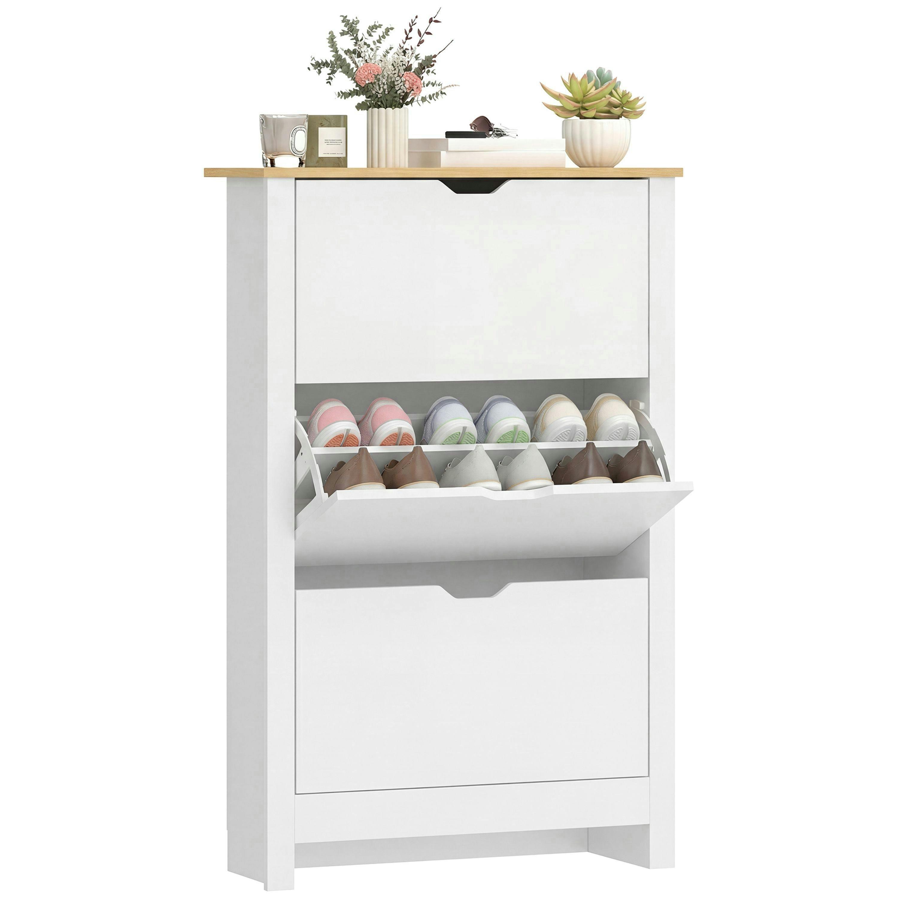 HOMCOM 18-Shoe Storage Cabinet 6 Shelves 3 Drawers Tabletop , view 2 of 5