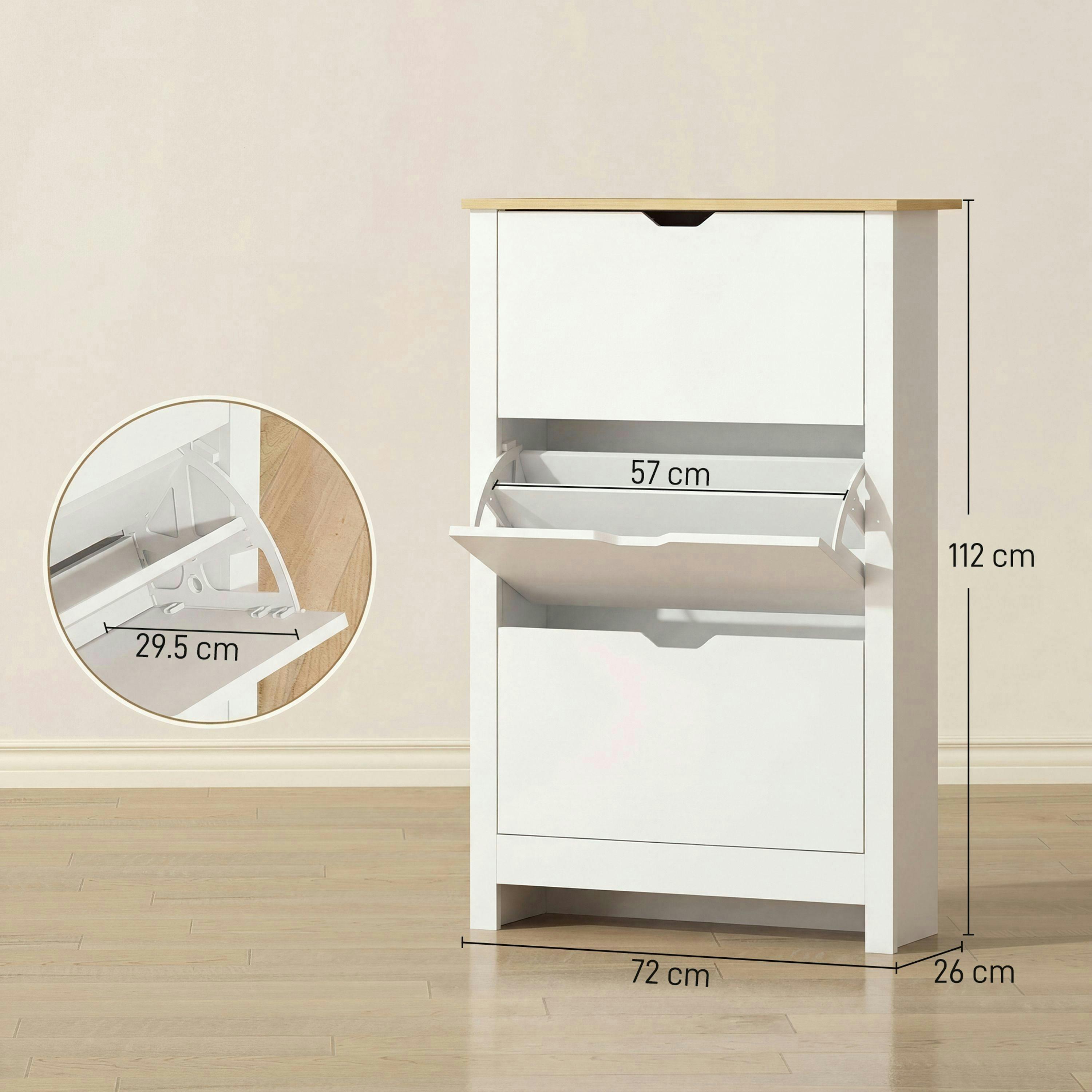 HOMCOM 18-Shoe Storage Cabinet 6 Shelves 3 Drawers Tabletop , view 3 of 5