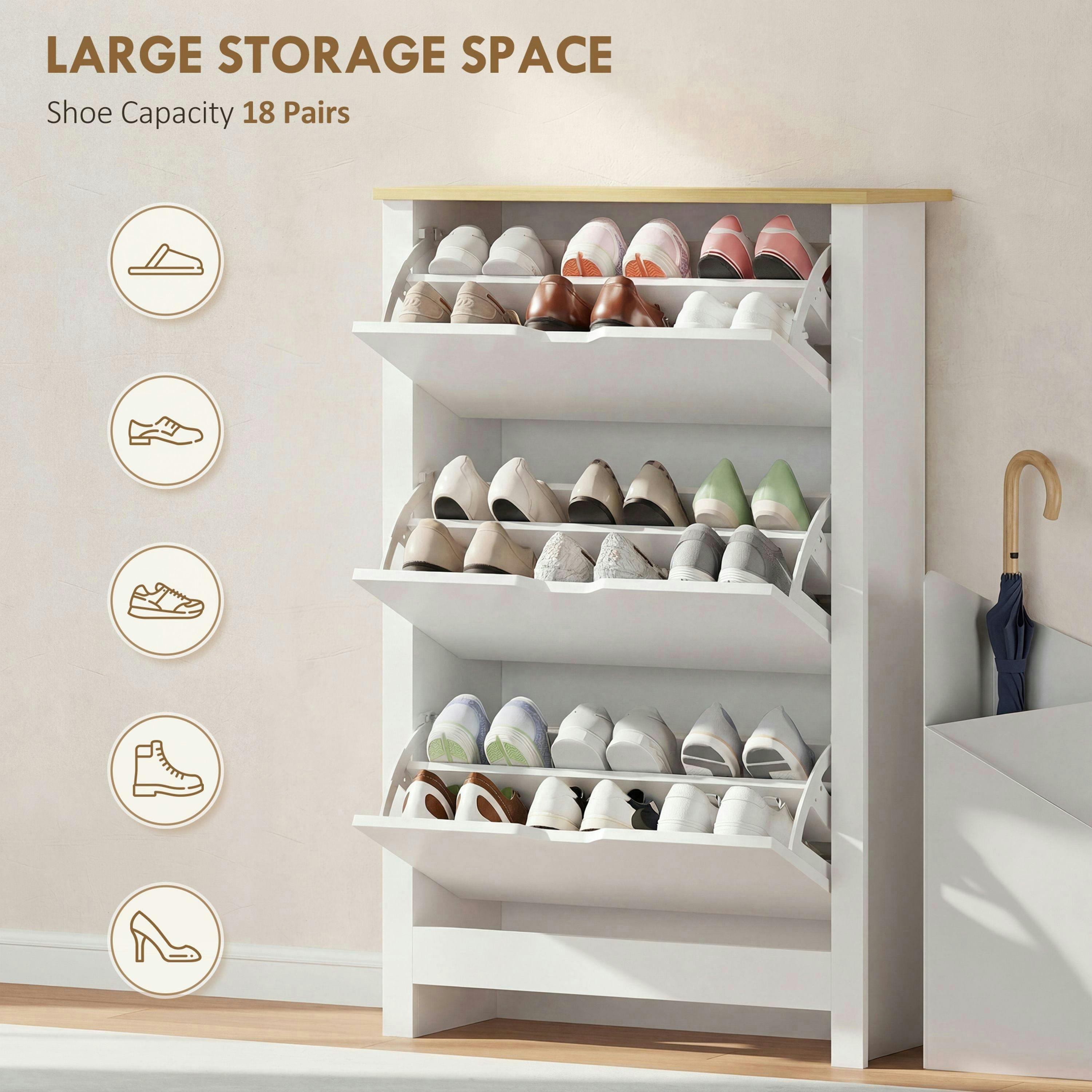 HOMCOM 18-Shoe Storage Cabinet 6 Shelves 3 Drawers Tabletop , view 4 of 5