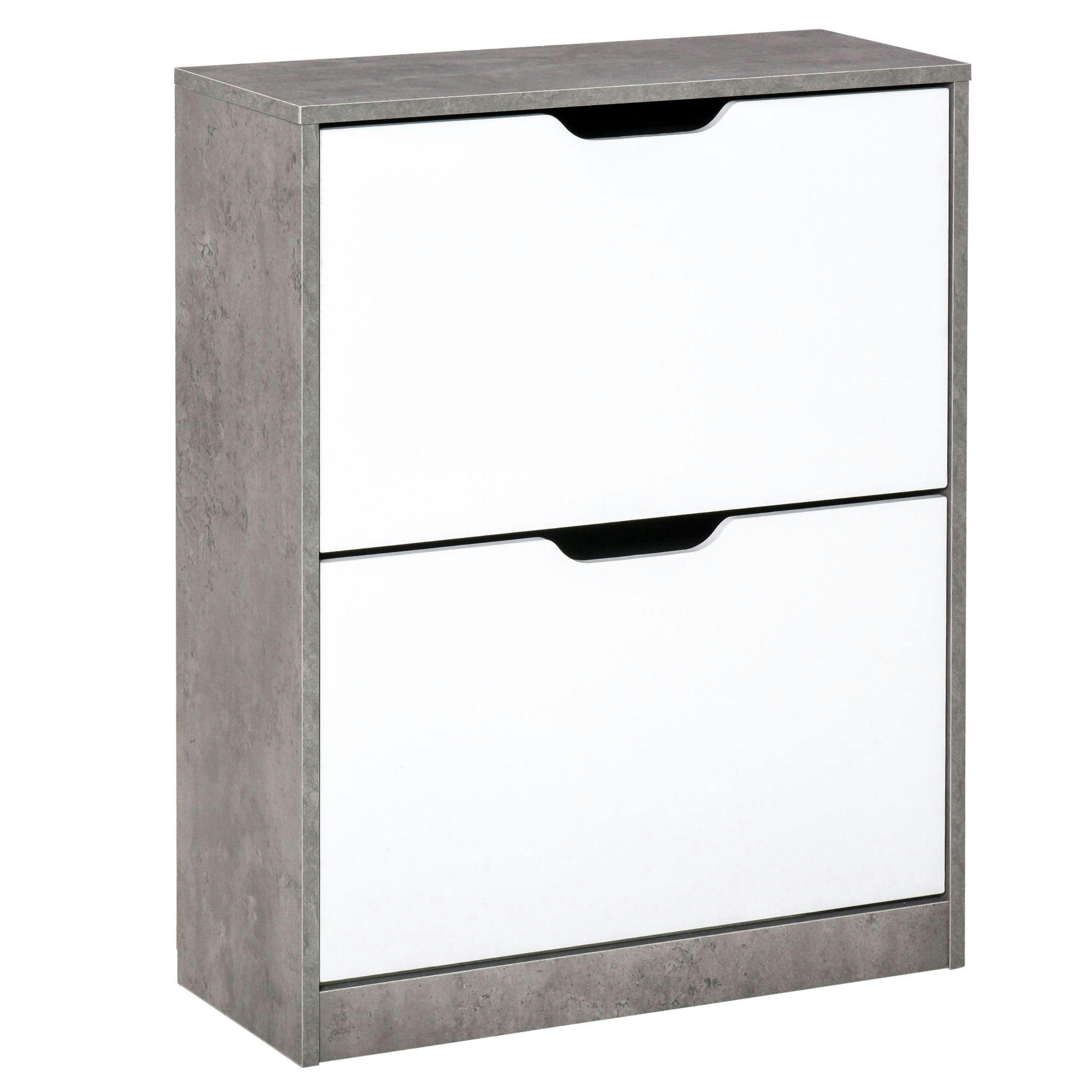 HOMCOM Two Drawer Shoe Cabinet Home Storage Organiser w/ Groove Handles Hallway , view 2 of 5