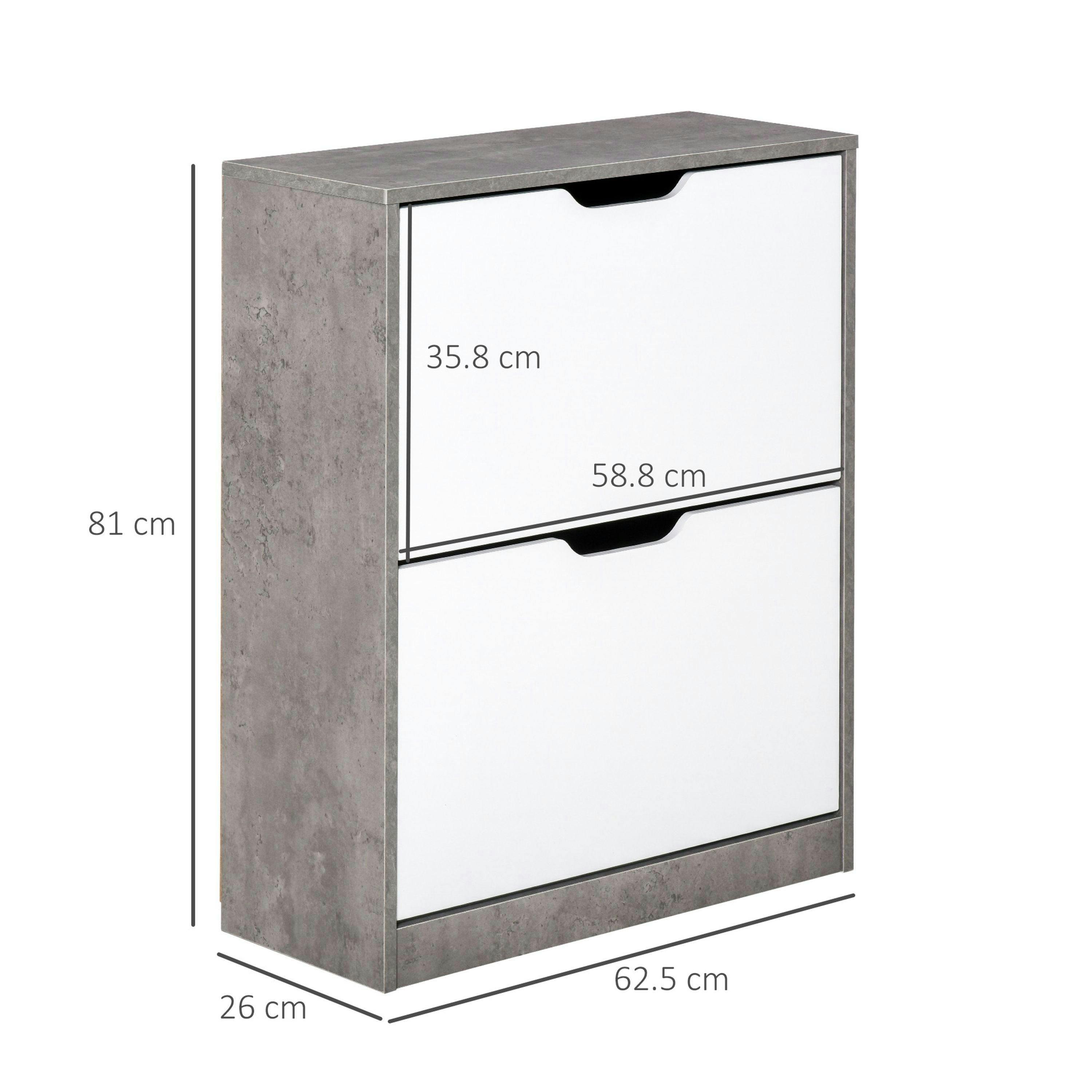 HOMCOM Two Drawer Shoe Cabinet Home Storage Organiser w/ Groove Handles Hallway , view 3 of 5