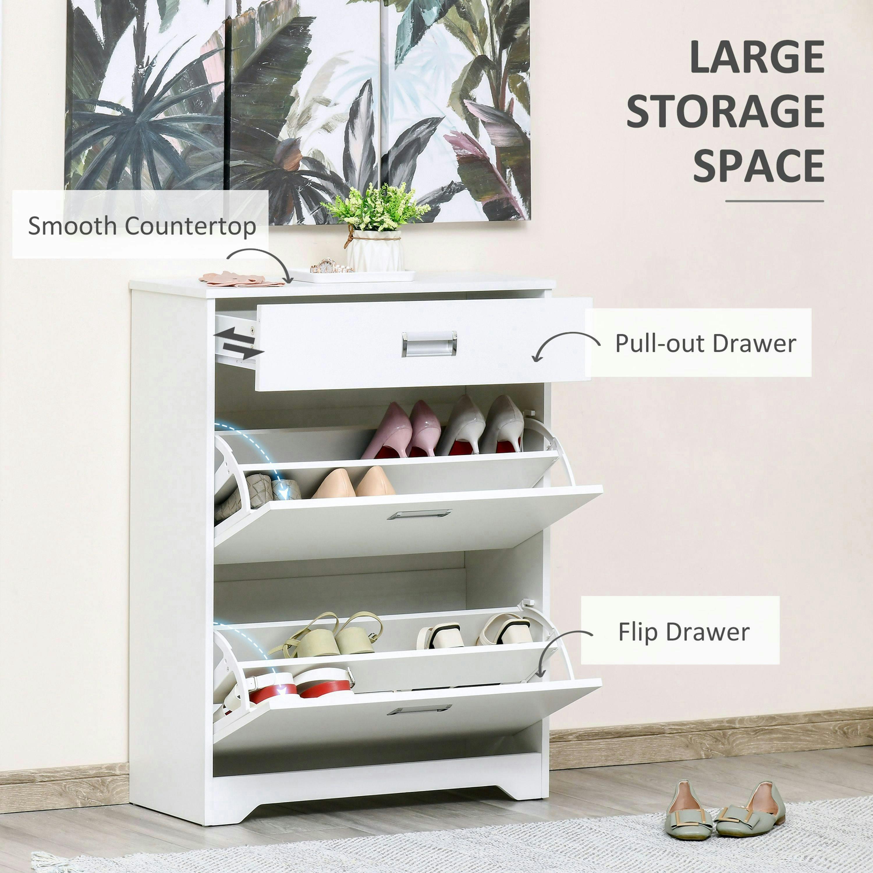 HOMCOM Tipping Shoe Cabinet Hall Organizer with Flip Drawers for Entry 16 Pairs , view 4 of 5