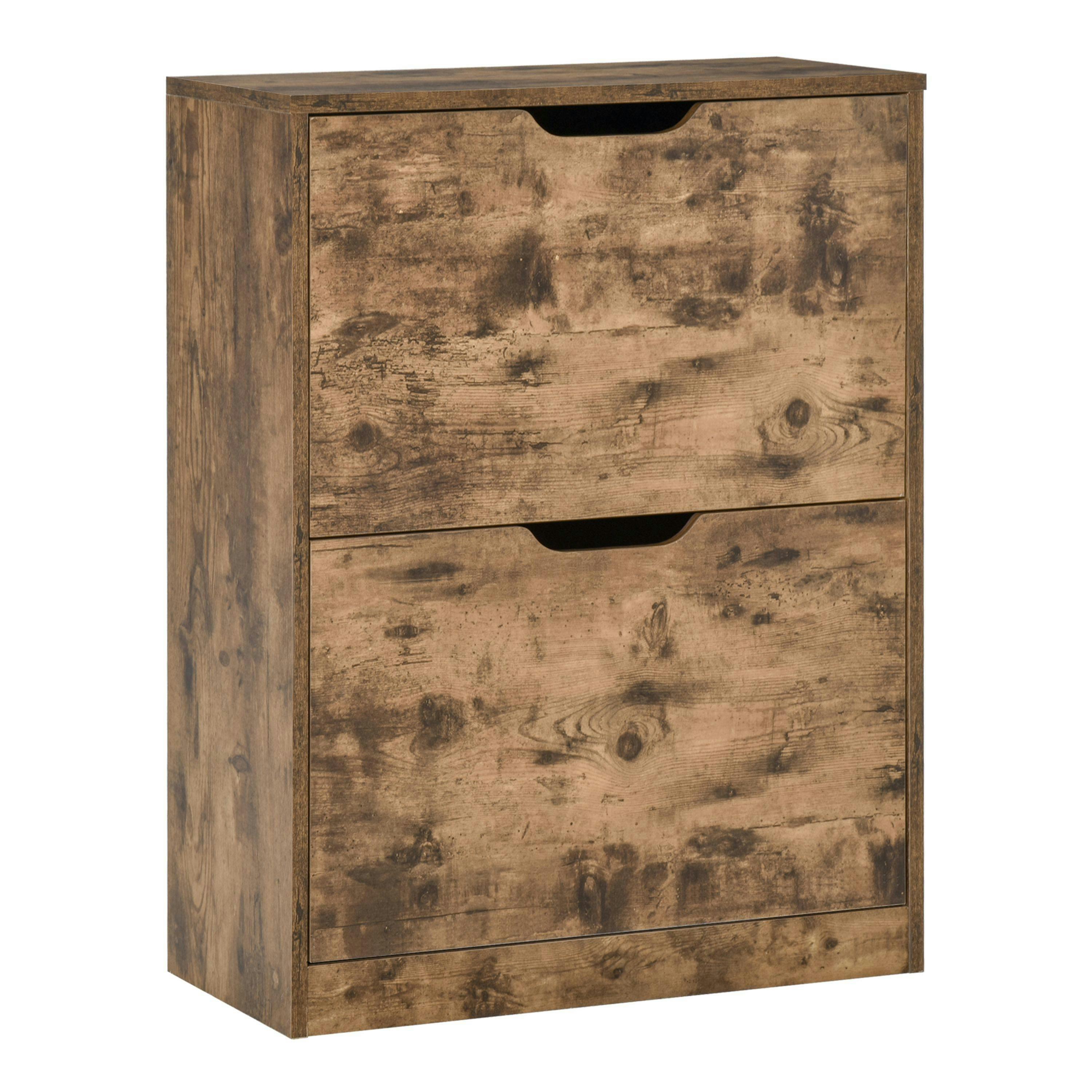 HOMCOM 2 Drawer Shoe Cabinet Industrial Shoe Cupboard w/ Flip Doors for Hallway , view 2 of 5