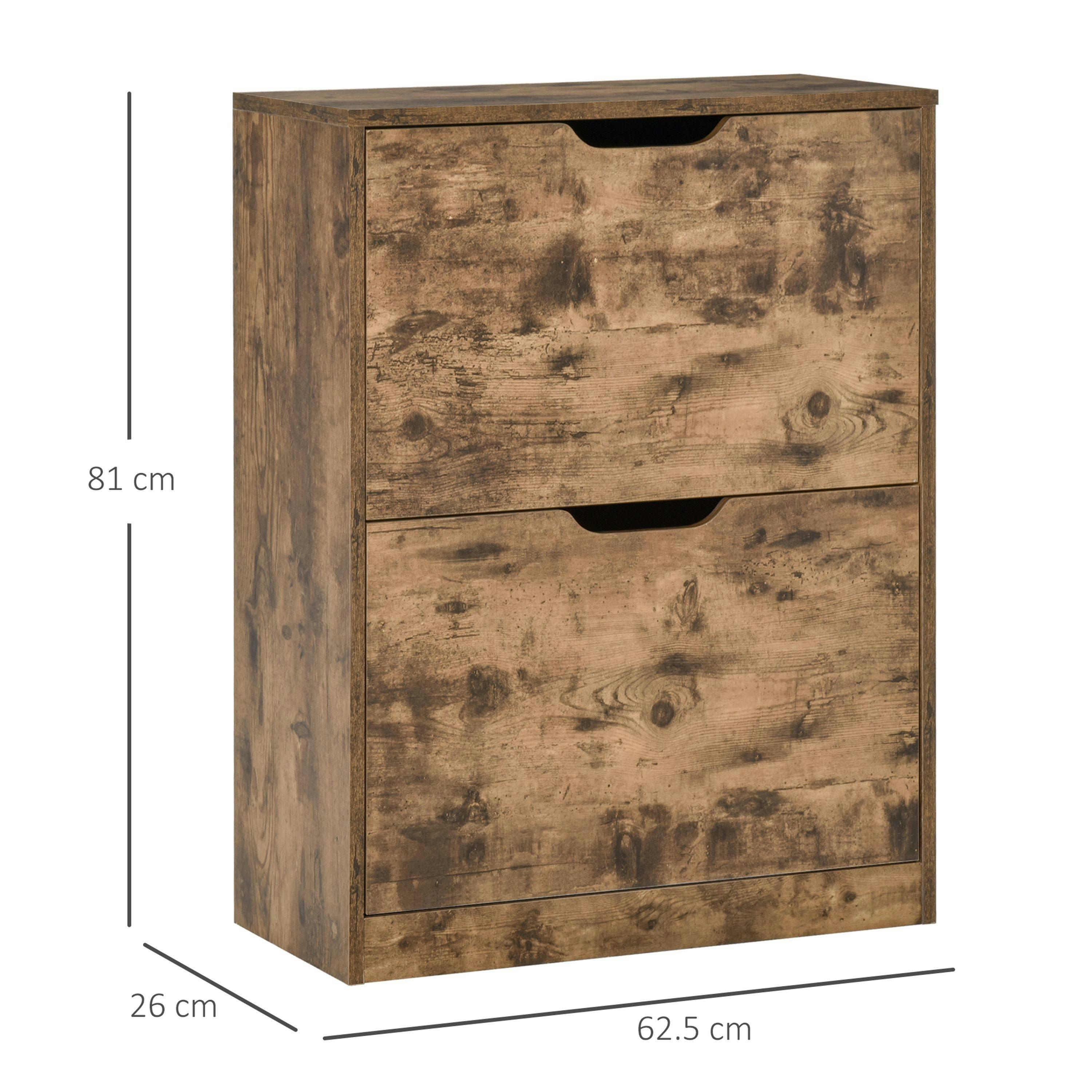 HOMCOM 2 Drawer Shoe Cabinet Industrial Shoe Cupboard w/ Flip Doors for Hallway , view 3 of 5