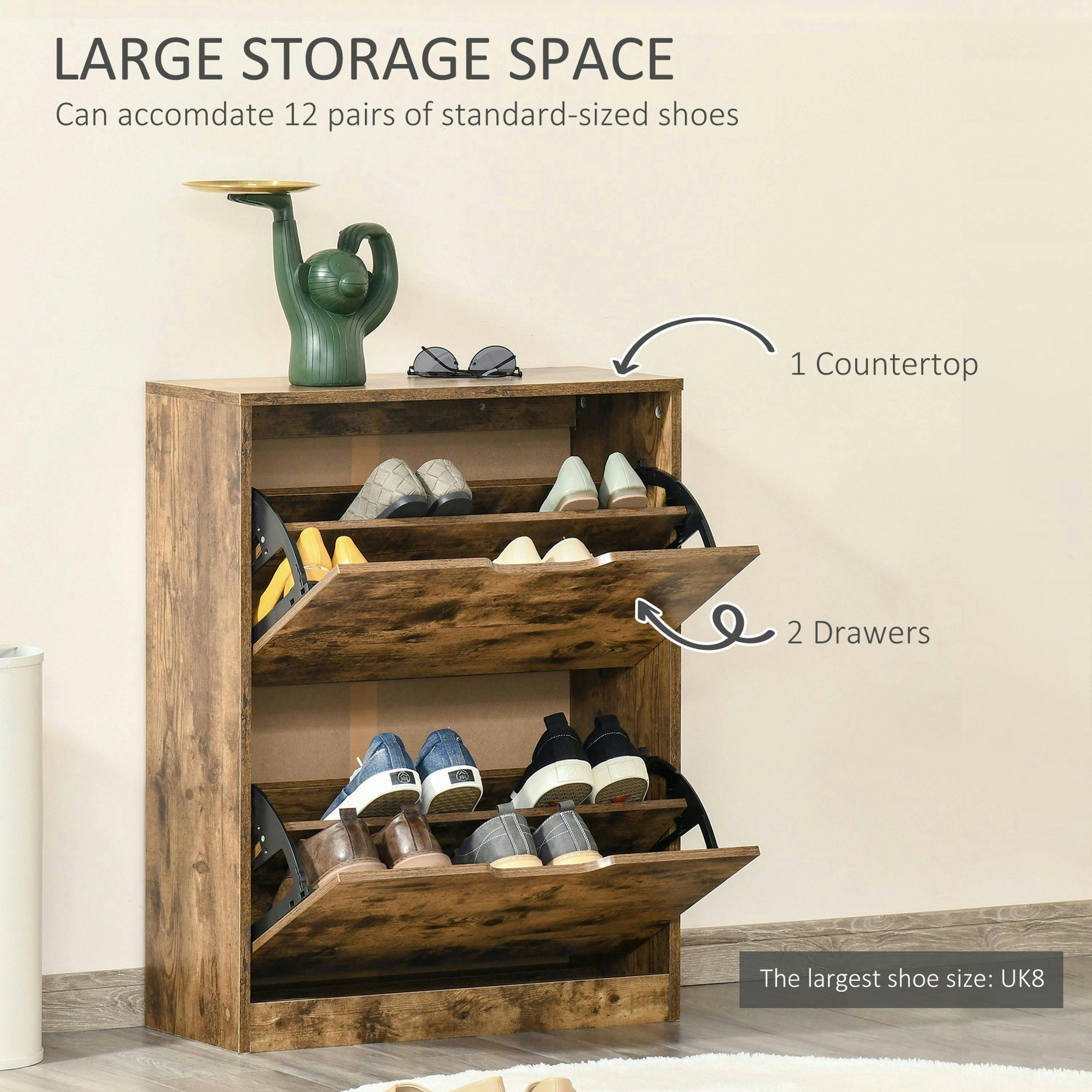 HOMCOM 2 Drawer Shoe Cabinet Industrial Shoe Cupboard w/ Flip Doors for Hallway , view 4 of 5