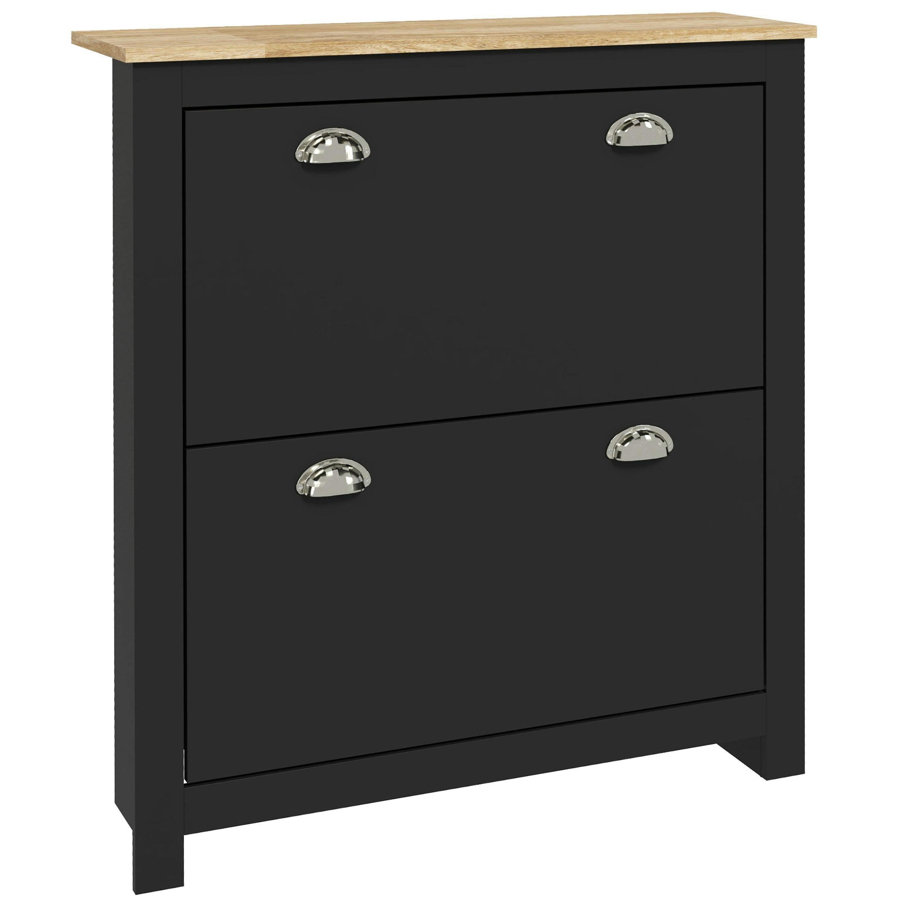 HOMCOM 2 Drawer Shoe Cabinet Narrow Shoe Cupboard with Flip Doors , view 2 of 5