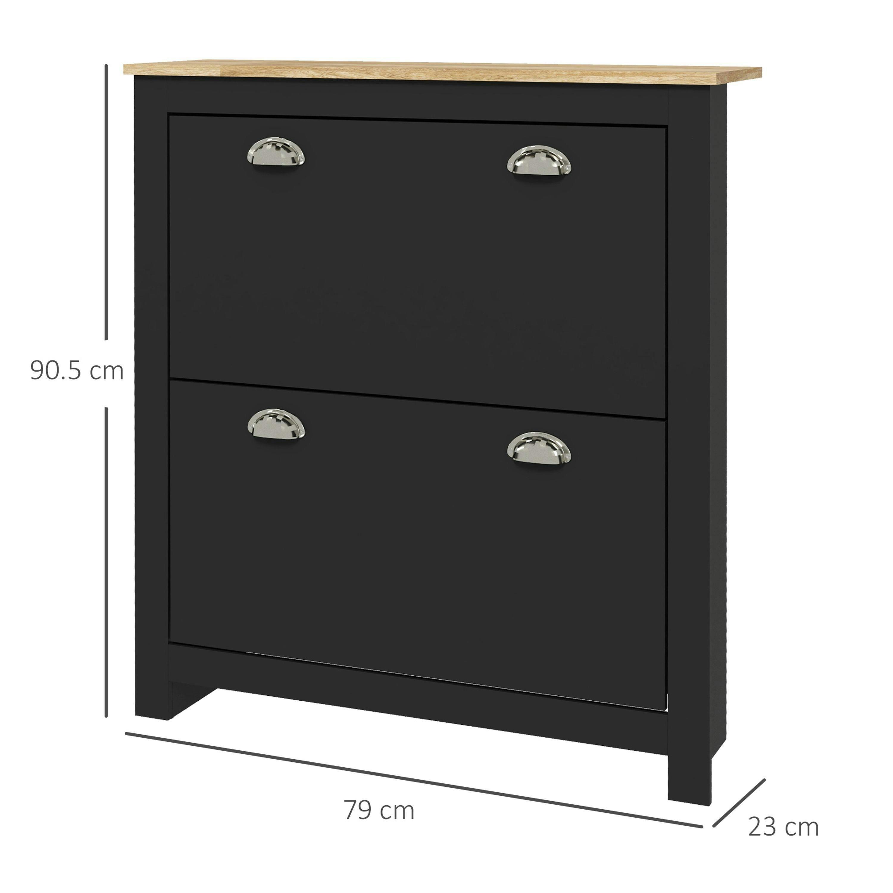 HOMCOM 2 Drawer Shoe Cabinet Narrow Shoe Cupboard with Flip Doors , view 3 of 5