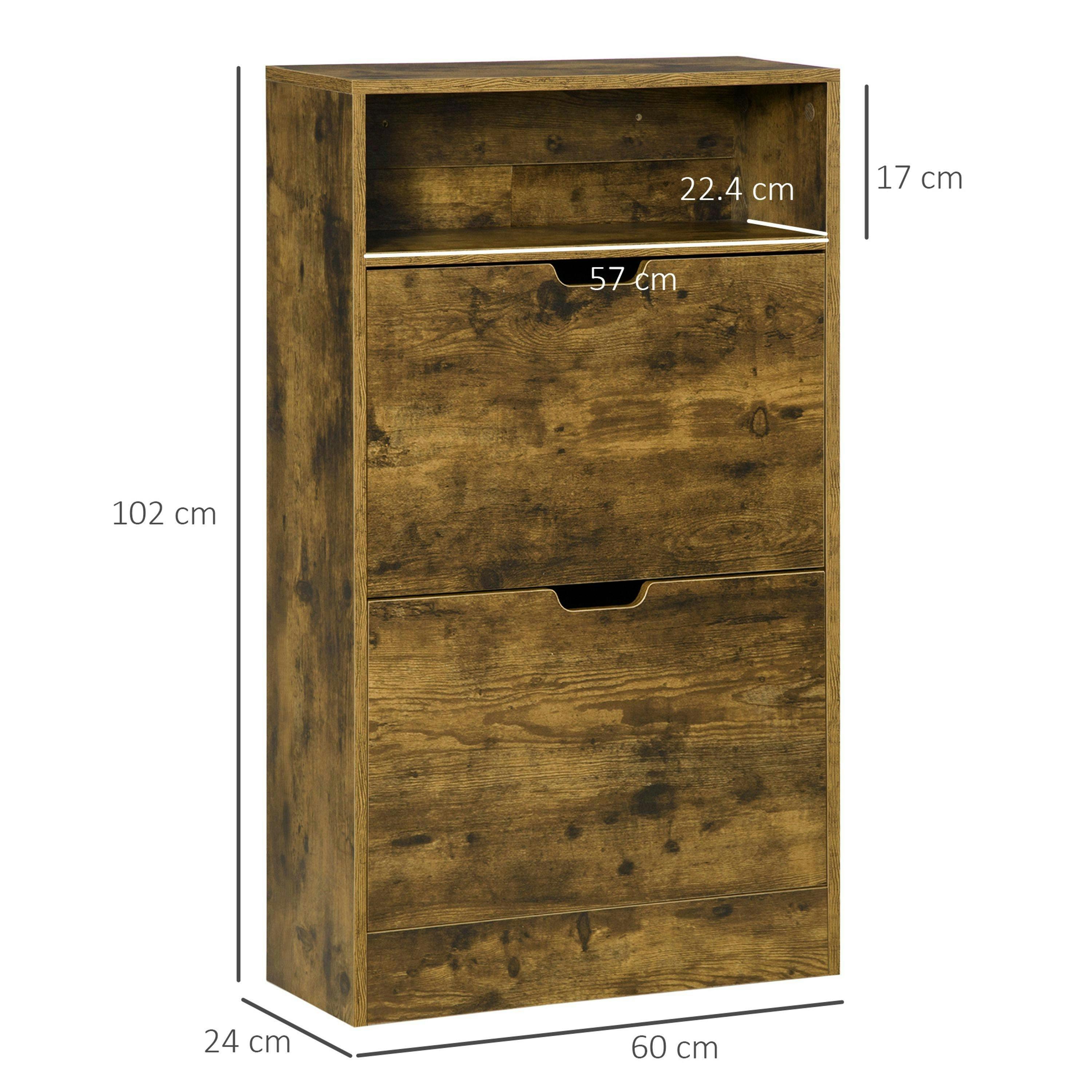 HOMCOM Rustic 2 Flip Door Shoe Cabinet with Adjustable Divider and Open Shelf , view 3 of 5