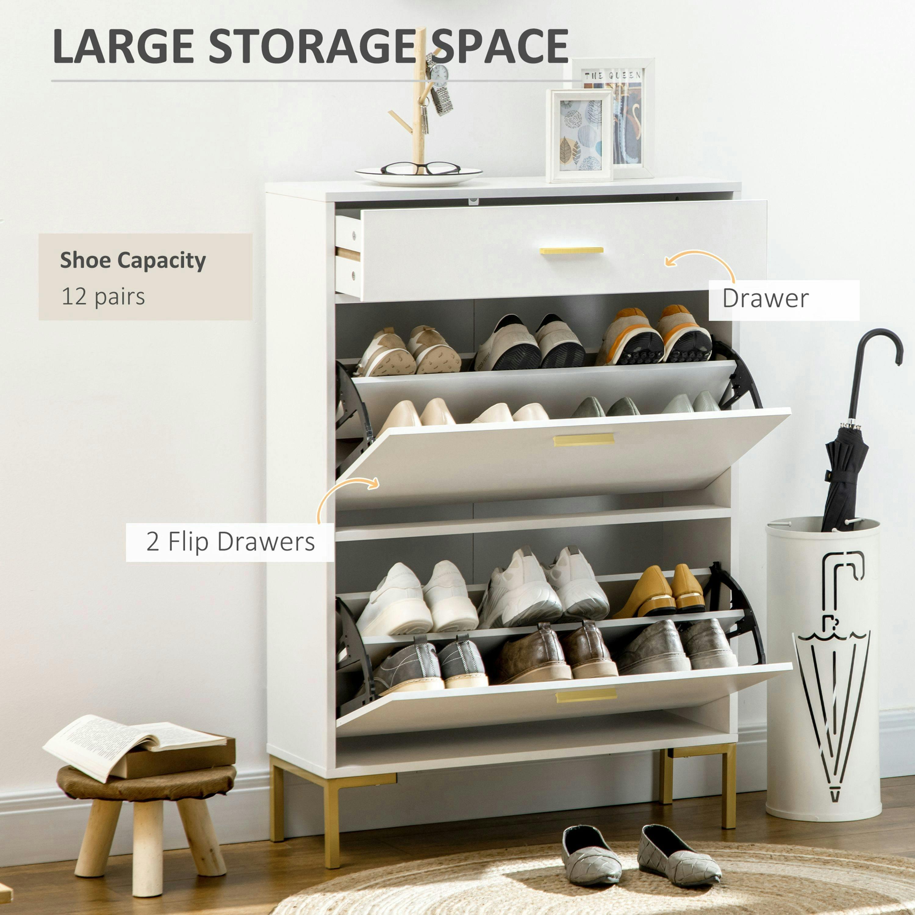 HOMCOM Shoe Storage Cupboard with 2 Flip Doors and Sliding out Drawer , view 4 of 5