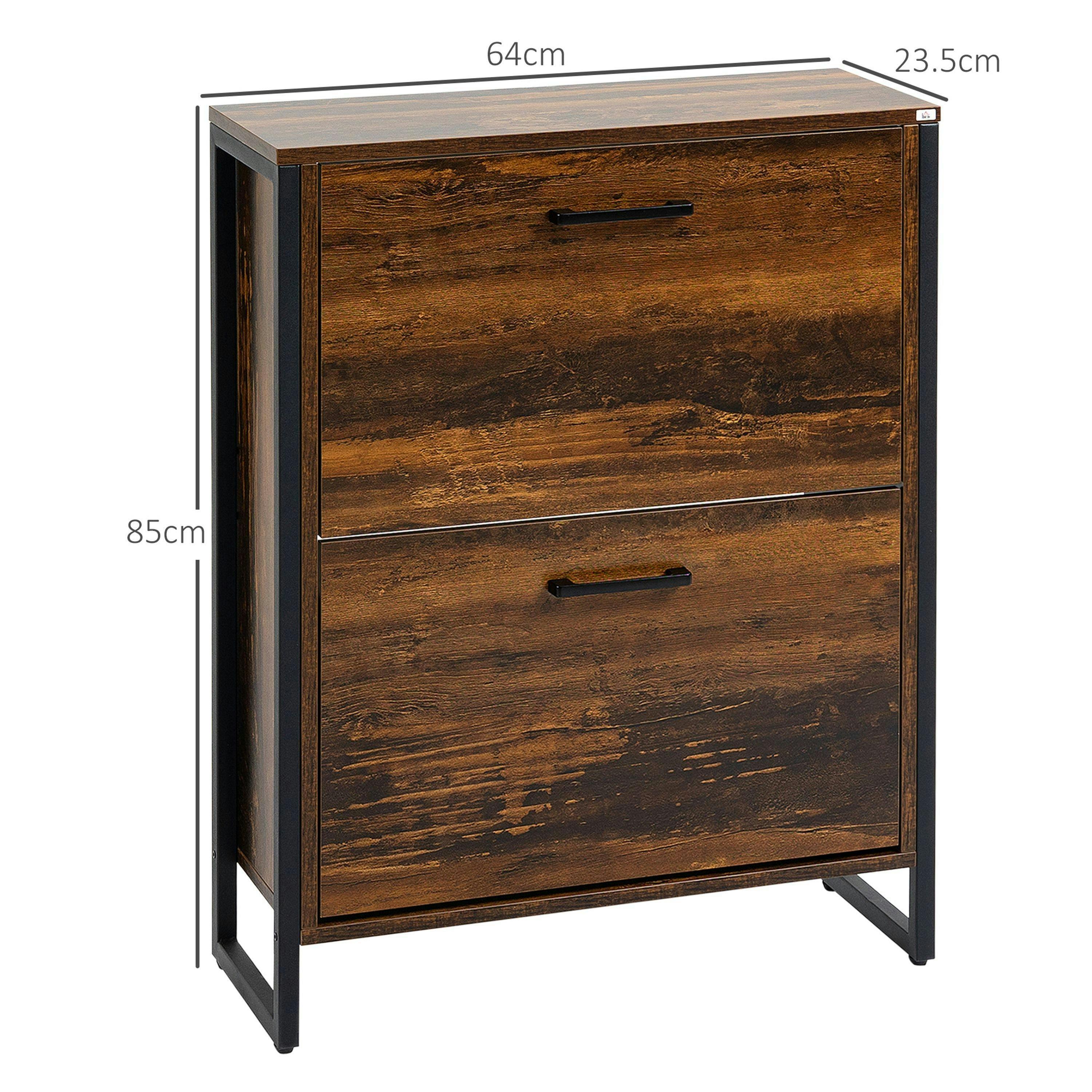 HOMCOM 2 Flip Door Shoe Cabinet with Divider for Entryway Rustic Brown , view 3 of 5