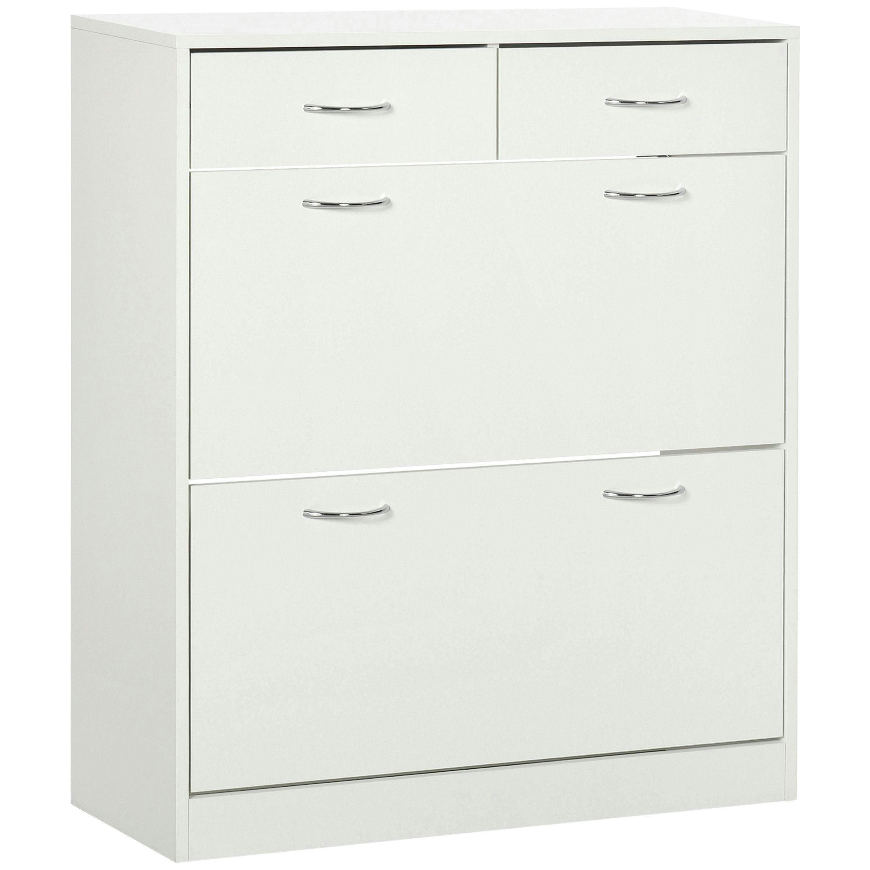 HOMCOM Slim Shoe Cabinet with 2 Flip Drawers for 12 Pairs of Shoes White , view 2 of 5