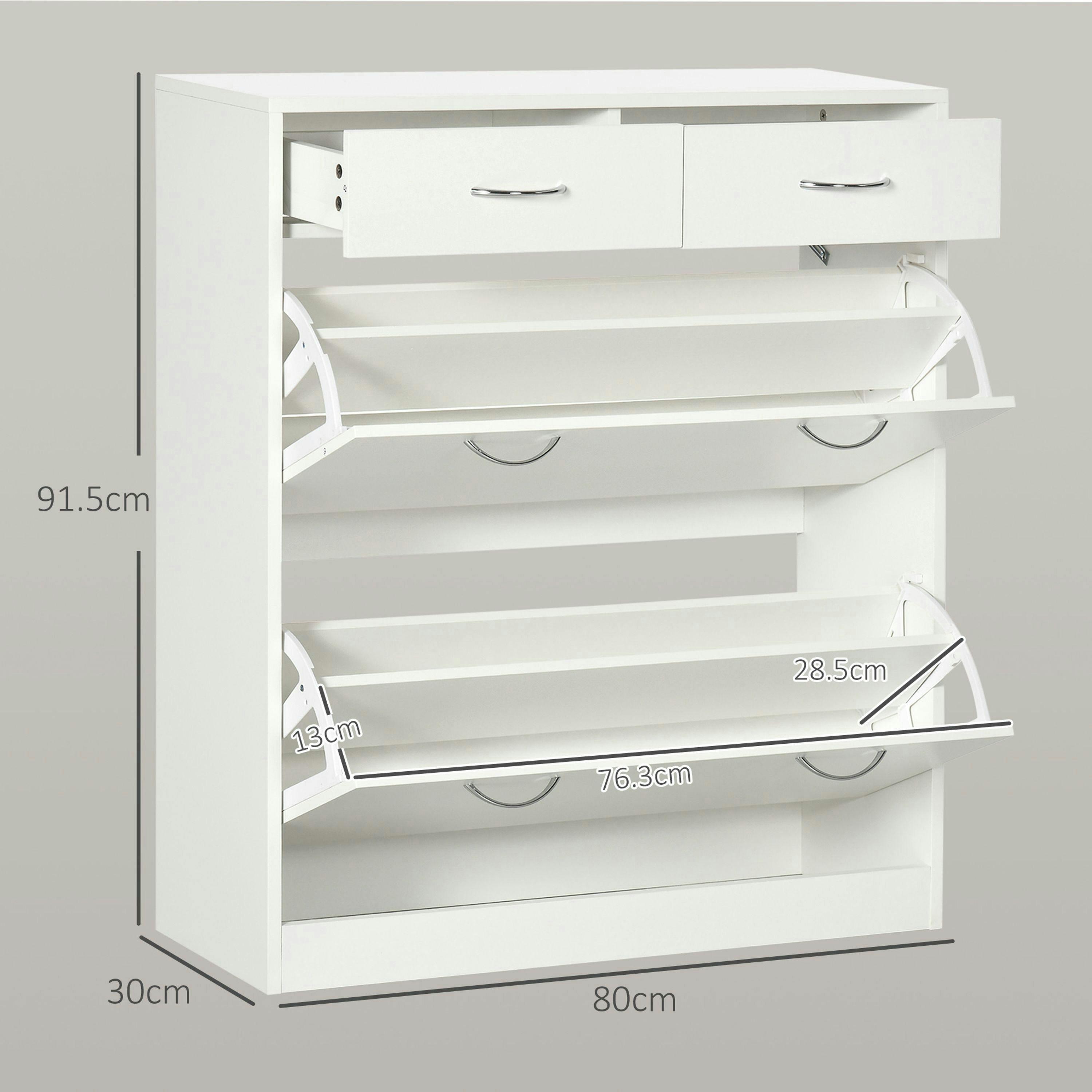 HOMCOM Slim Shoe Cabinet with 2 Flip Drawers for 12 Pairs of Shoes White , view 3 of 5