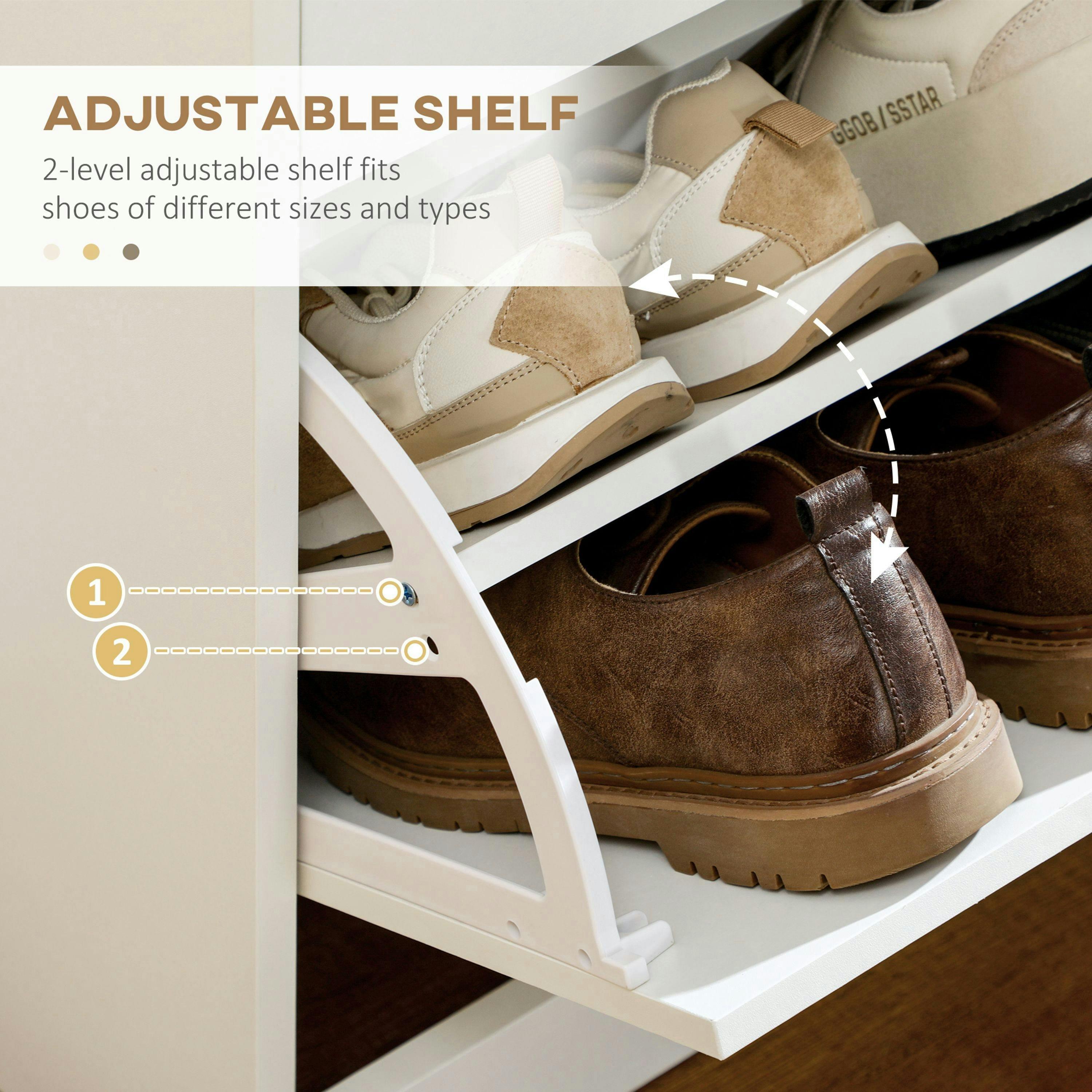 HOMCOM Slim Shoe Cabinet with 2 Flip Drawers for 12 Pairs of Shoes White , view 5 of 5