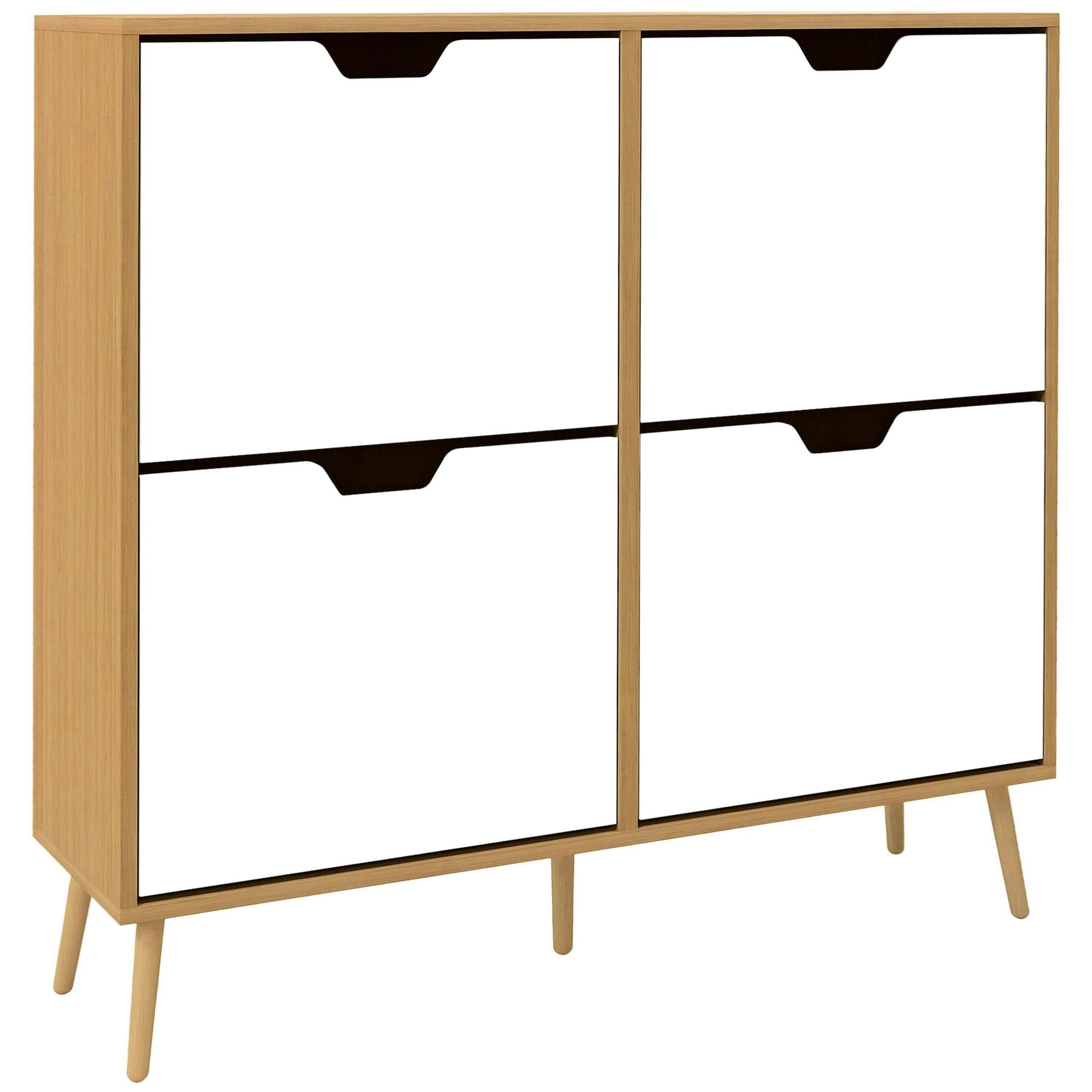 HOMCOM Shoe Storage Cabinet with 4 Flip Drawers for 8-16 Pairs, Natural , view 2 of 5