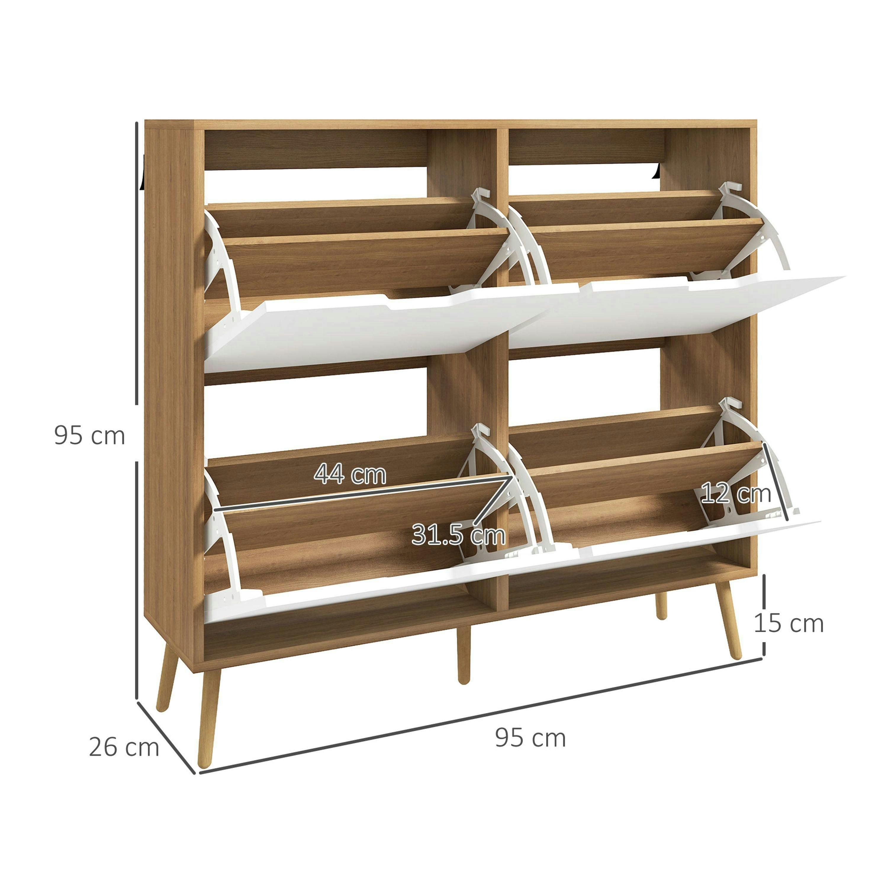 HOMCOM Shoe Storage Cabinet with 4 Flip Drawers for 8-16 Pairs, Natural , view 3 of 5