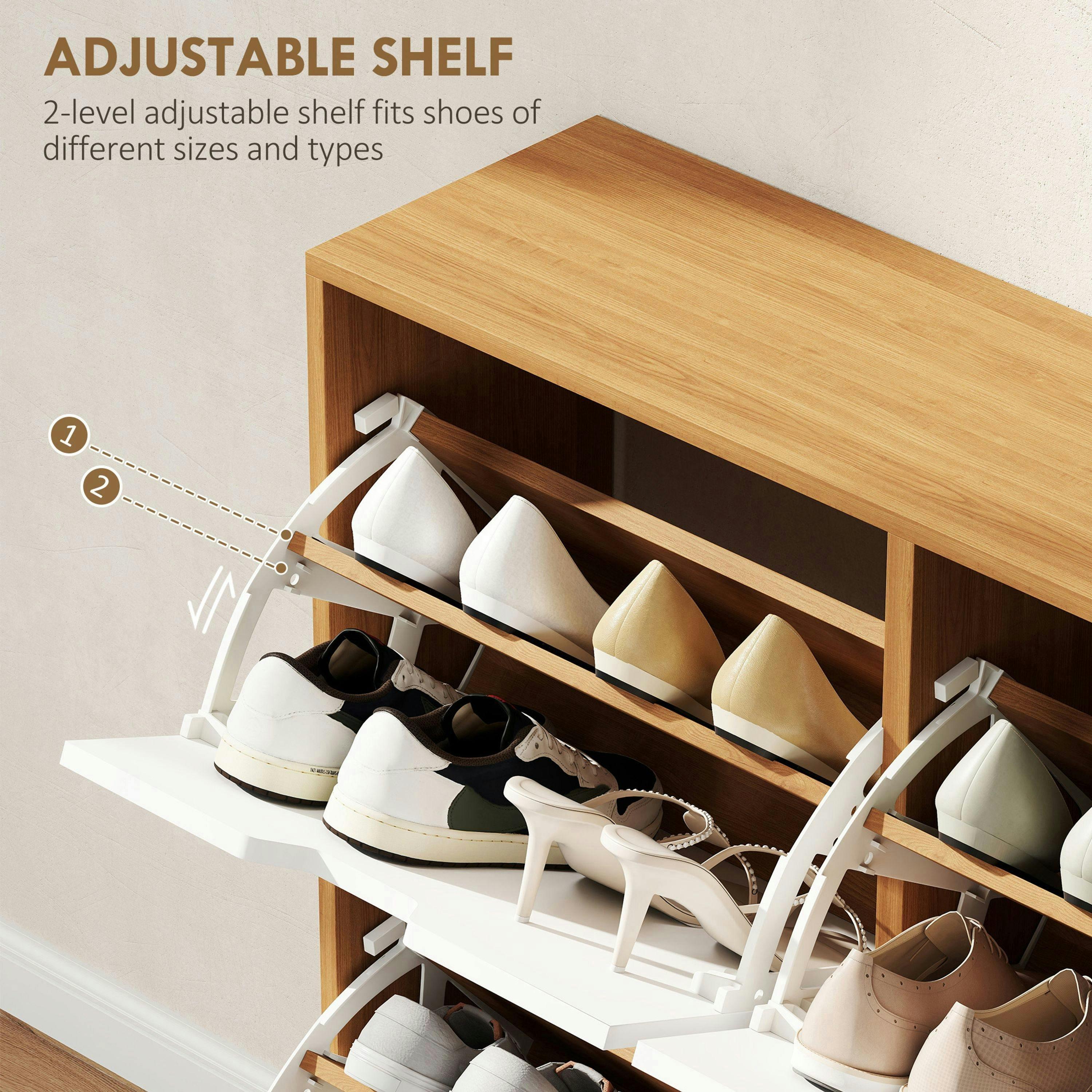 HOMCOM Shoe Storage Cabinet with 4 Flip Drawers for 8-16 Pairs, Natural , view 5 of 5