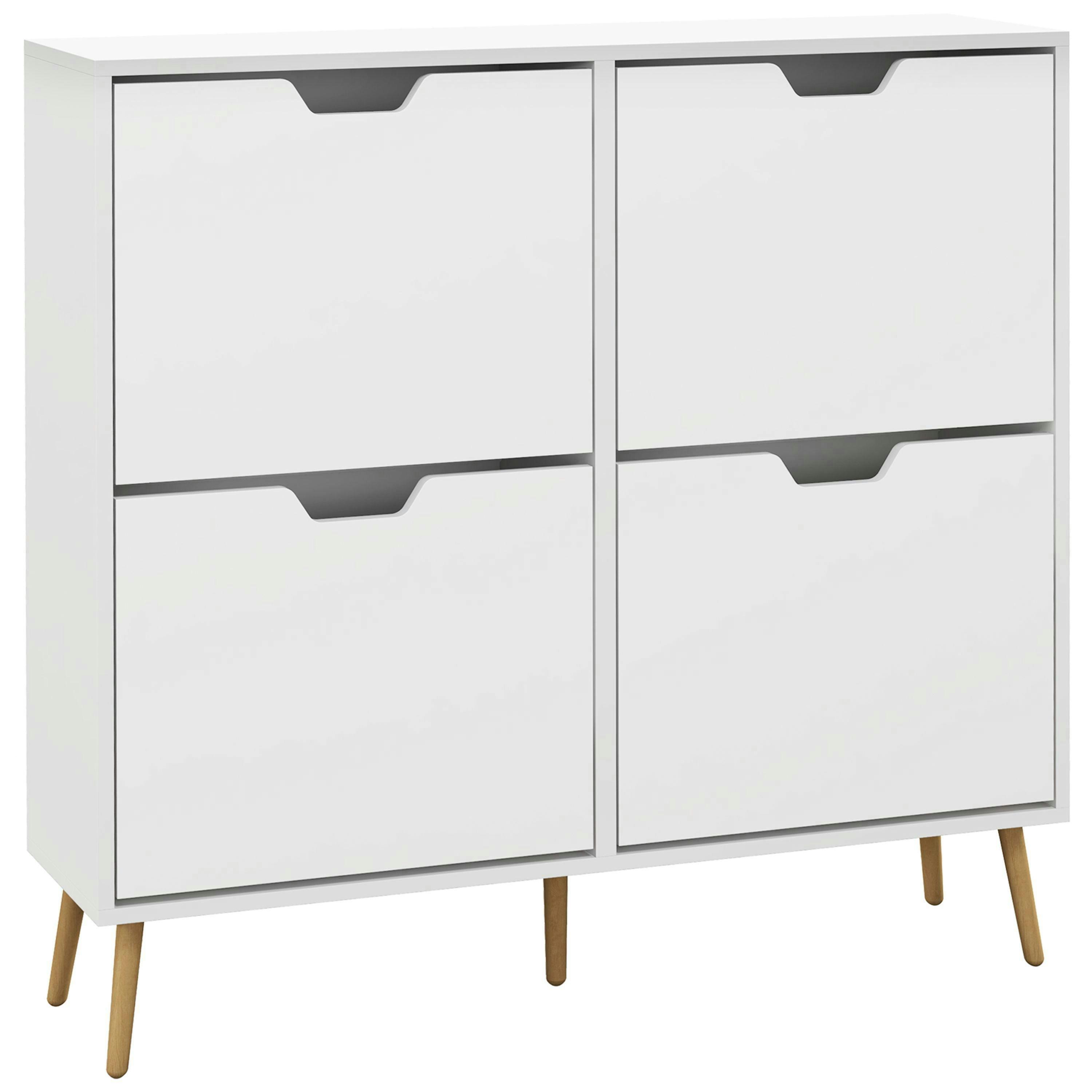 HOMCOM Shoe Storage Cabinet with 4 Flip Drawers for 8-16 Pairs, White , view 2 of 5