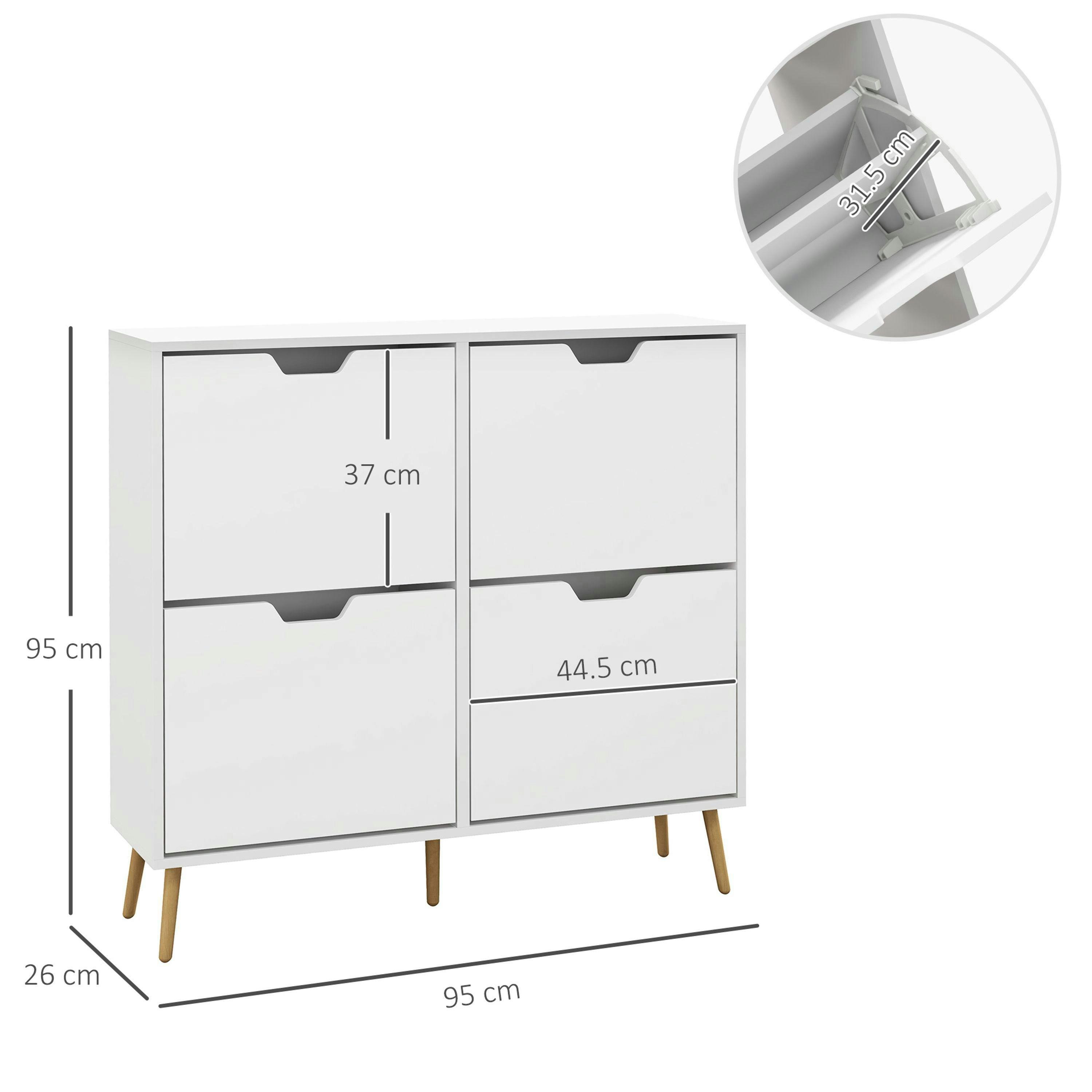 HOMCOM Shoe Storage Cabinet with 4 Flip Drawers for 8-16 Pairs, White , view 3 of 5