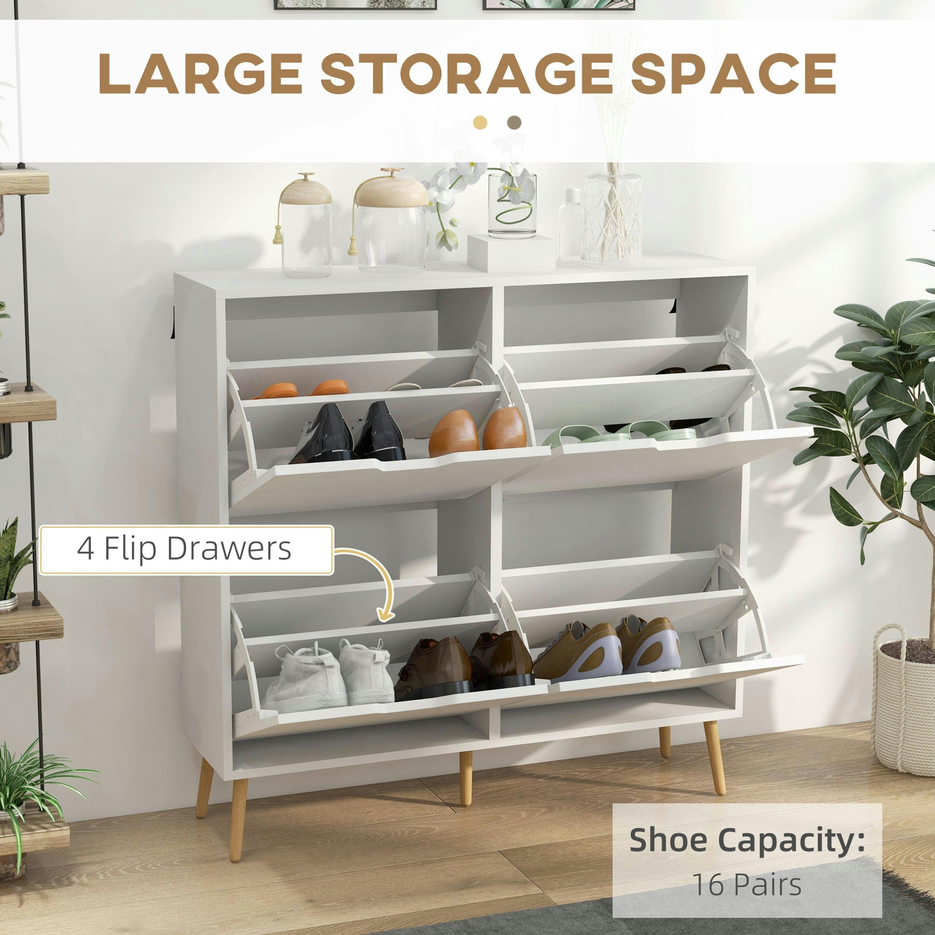 HOMCOM Shoe Storage Cabinet with 4 Flip Drawers for 8-16 Pairs, White , view 4 of 5