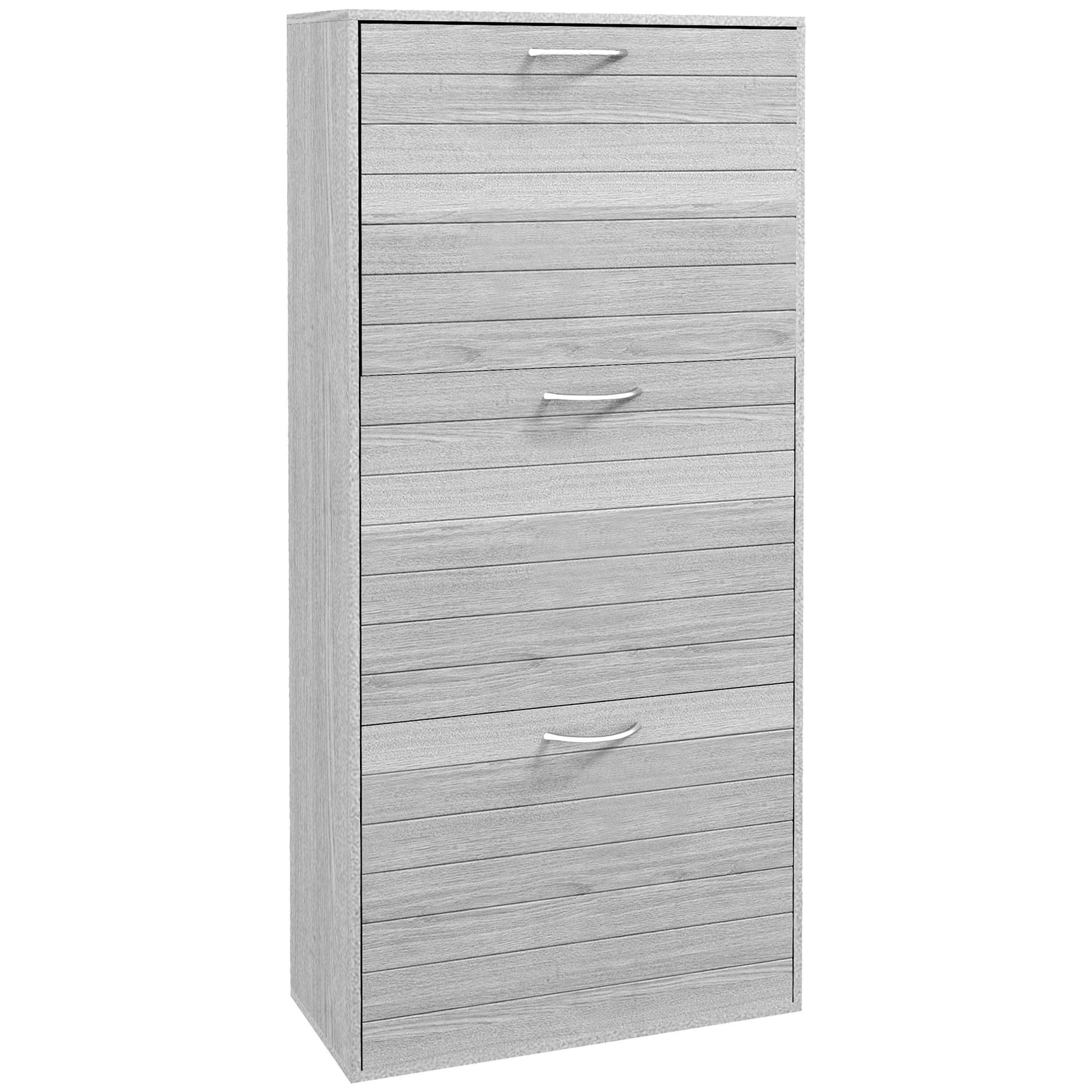 HOMCOM Slim Shoe Storage Cabinet with 3 Flip Drawers, Grey , view 2 of 5
