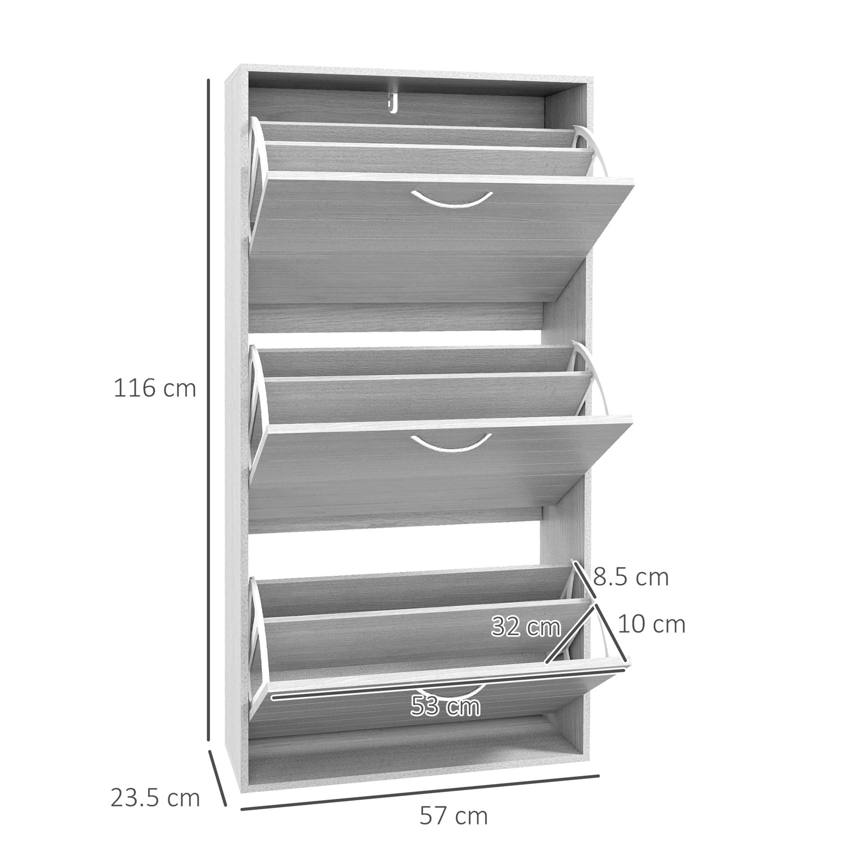 HOMCOM Slim Shoe Storage Cabinet with 3 Flip Drawers, Grey , view 3 of 5