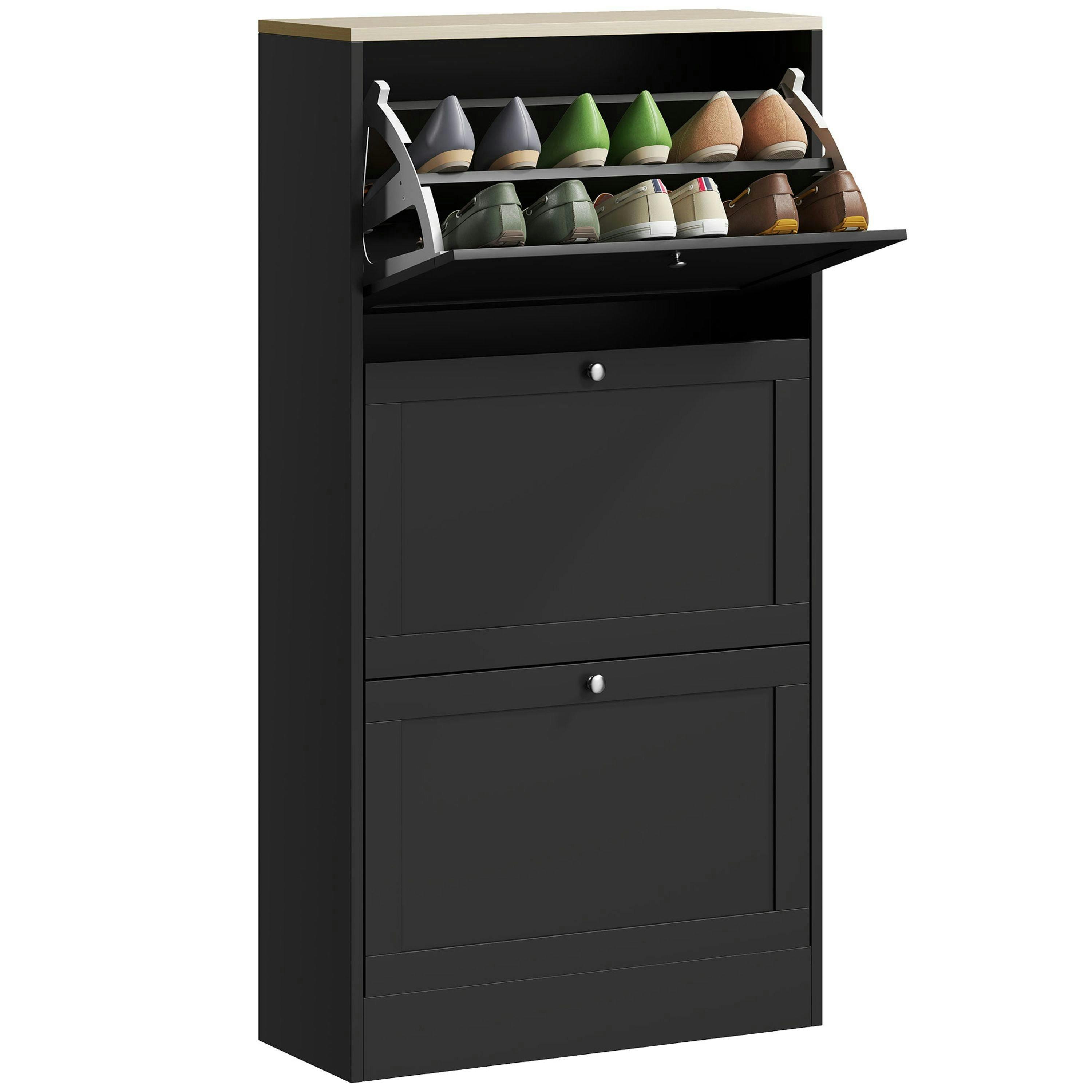 HOMCOM Narrow Shoe Cabinet w/ 3 Flip Drawers for 12-18 Pairs of Shoes , view 2 of 5
