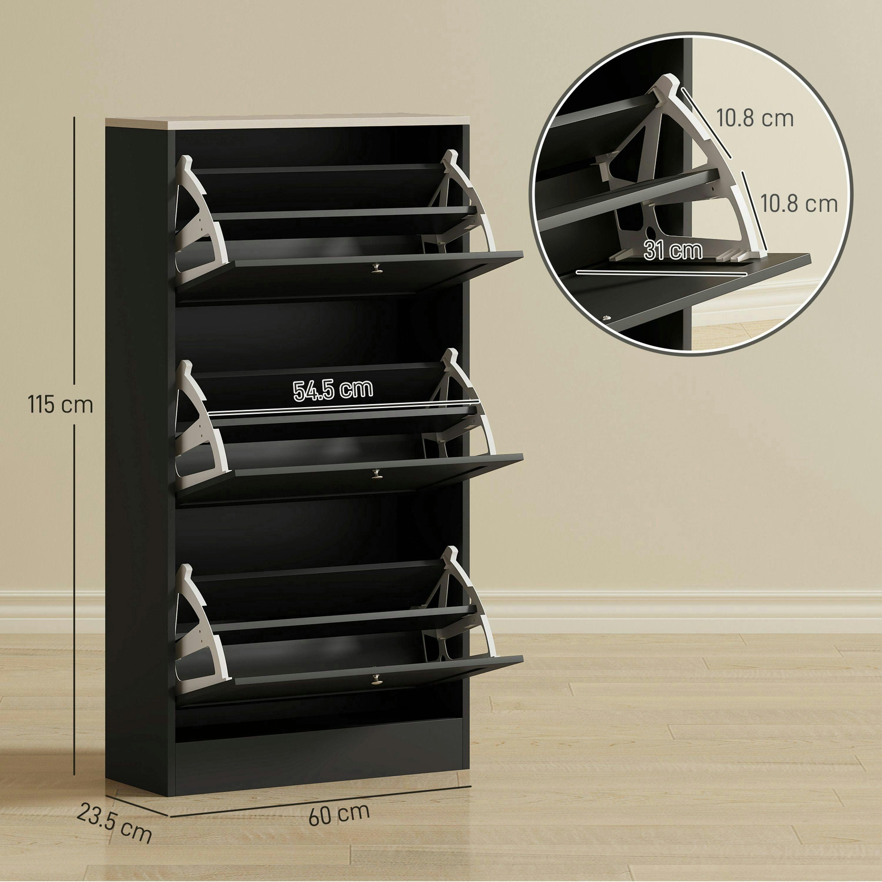 HOMCOM Narrow Shoe Cabinet w/ 3 Flip Drawers for 12-18 Pairs of Shoes , view 3 of 5