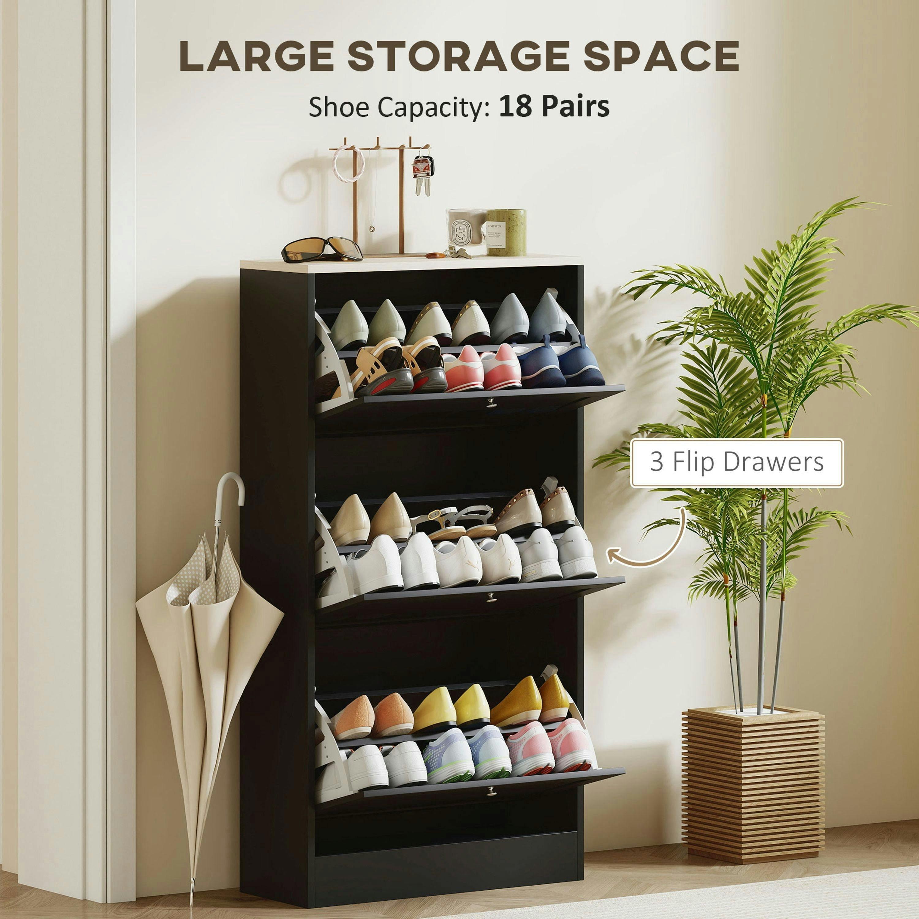 HOMCOM Narrow Shoe Cabinet w/ 3 Flip Drawers for 12-18 Pairs of Shoes , view 4 of 5