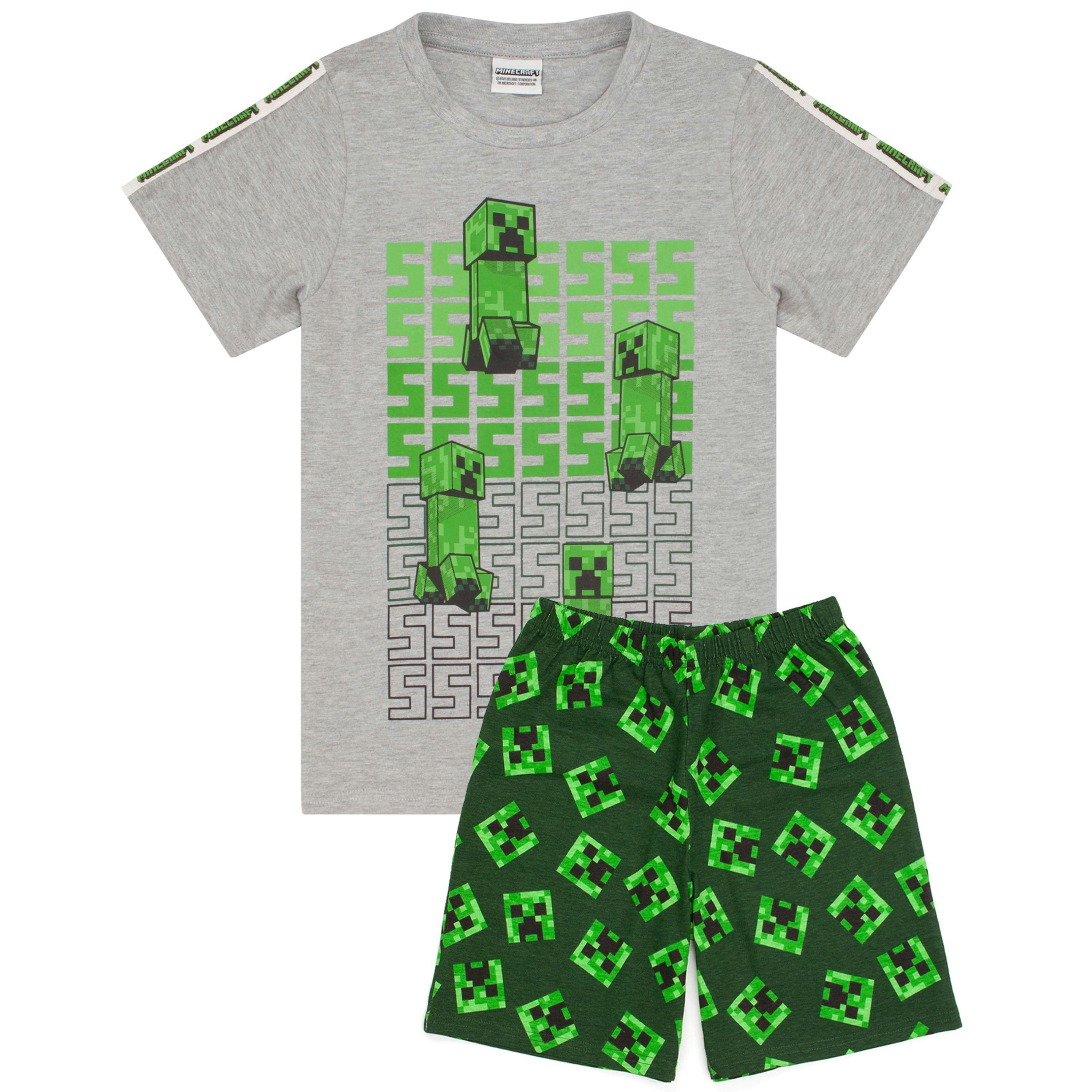 Minecraft Boys Green Creeper & Zombine All-Over Print Short Sleeve Short Leg Pyjama Set by Vanilla Underground , view 1 of 1