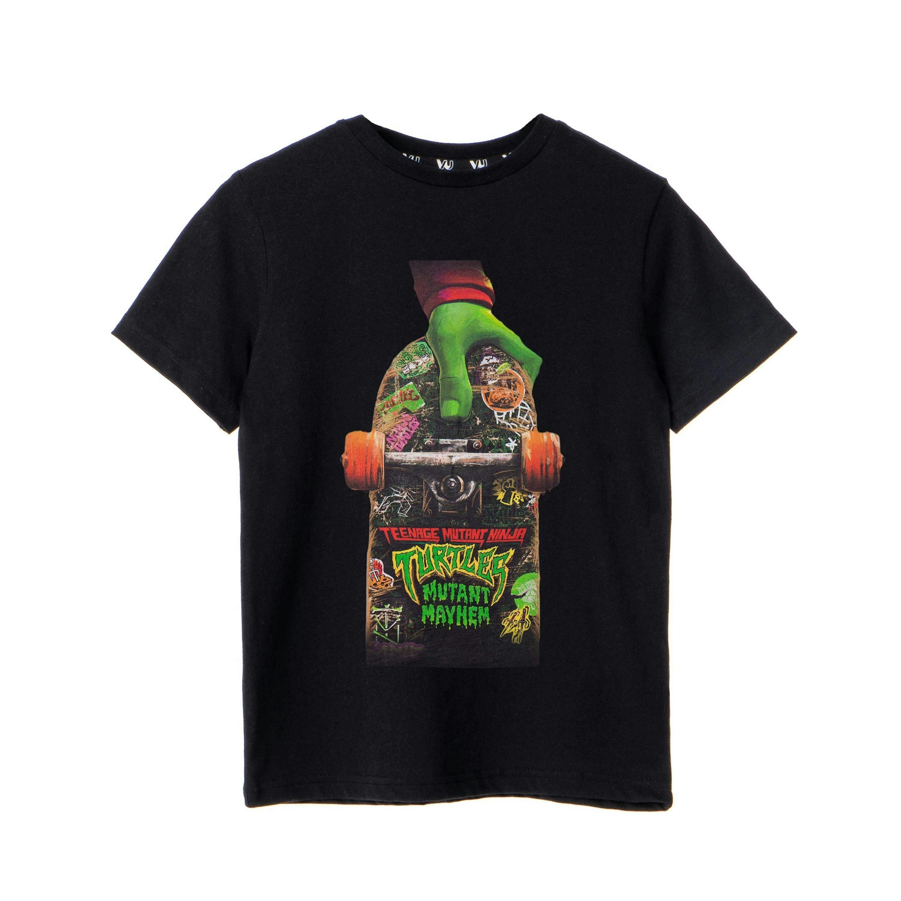Teenage Mutant Ninja Turtles Boys Black Mutant Mayhem Skateboard Short Sleeved T-Shirt by Vanilla Underground , view 1 of 1