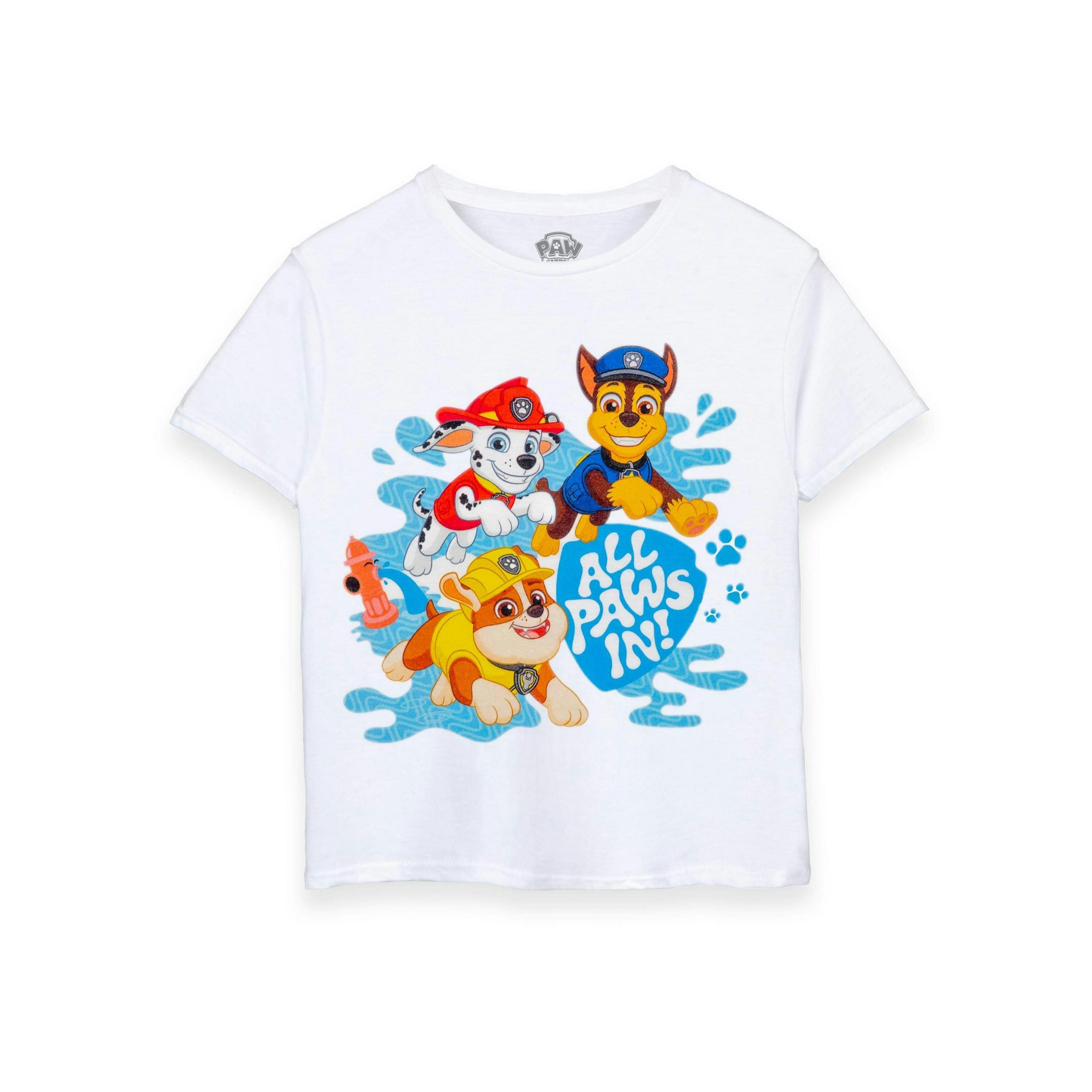 Paw Patrol Unisex Kids White All Paws In Short Sleeved T-Shirt by Vanilla Underground , view 1 of 1