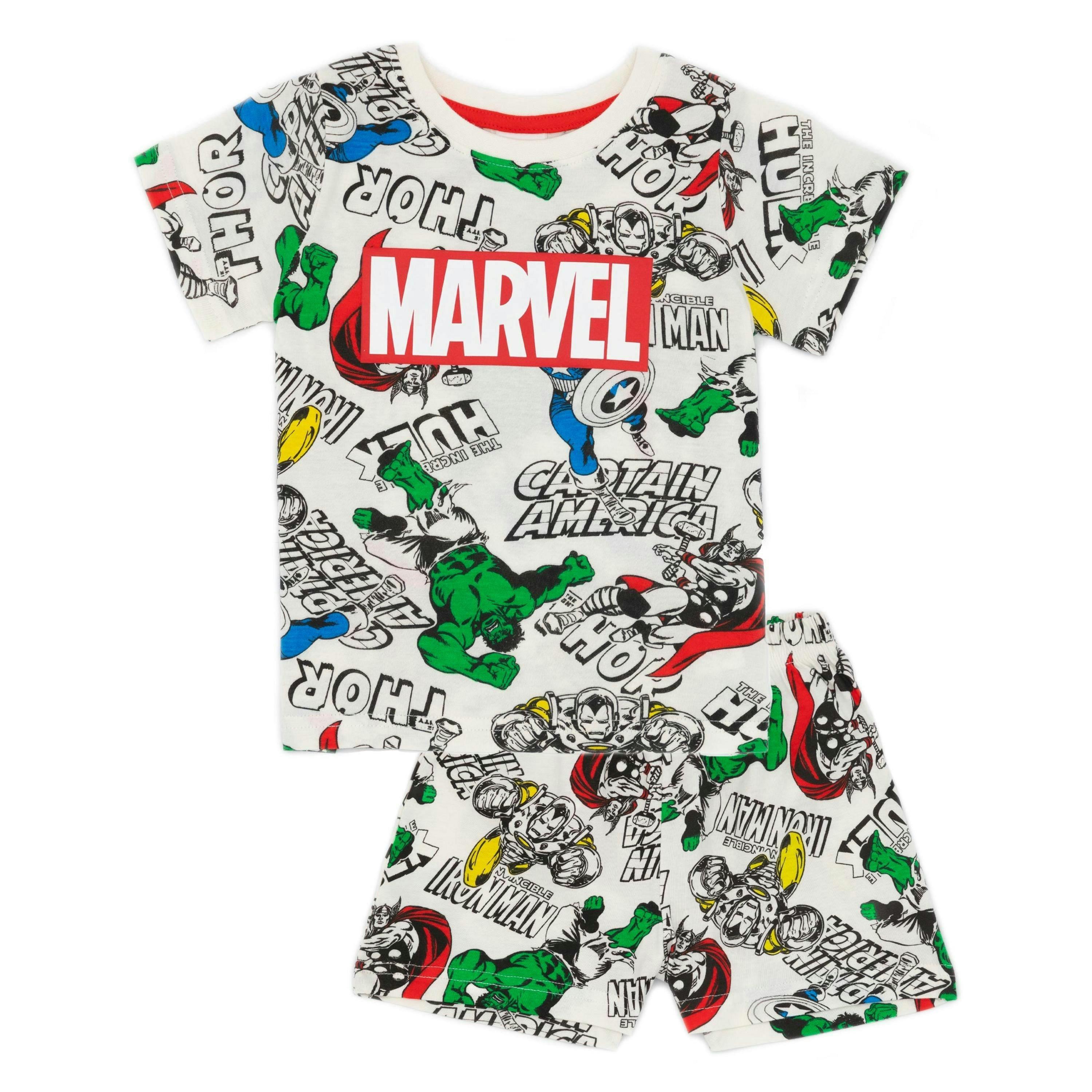 Marvel Boys White Scattered Print & Marvel Print on Top Short Sleeve Short Leg Pyjama Set by Vanilla Underground , view 1 of 1
