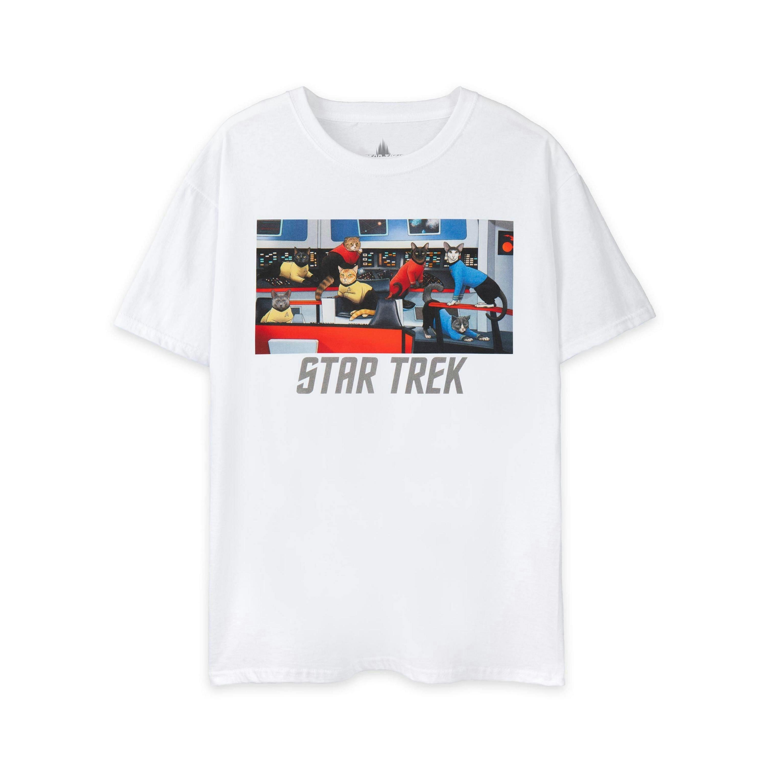 Star Trek Mens White Cats Short Sleeved T-Shirt by Vanilla Underground , view 1 of 1