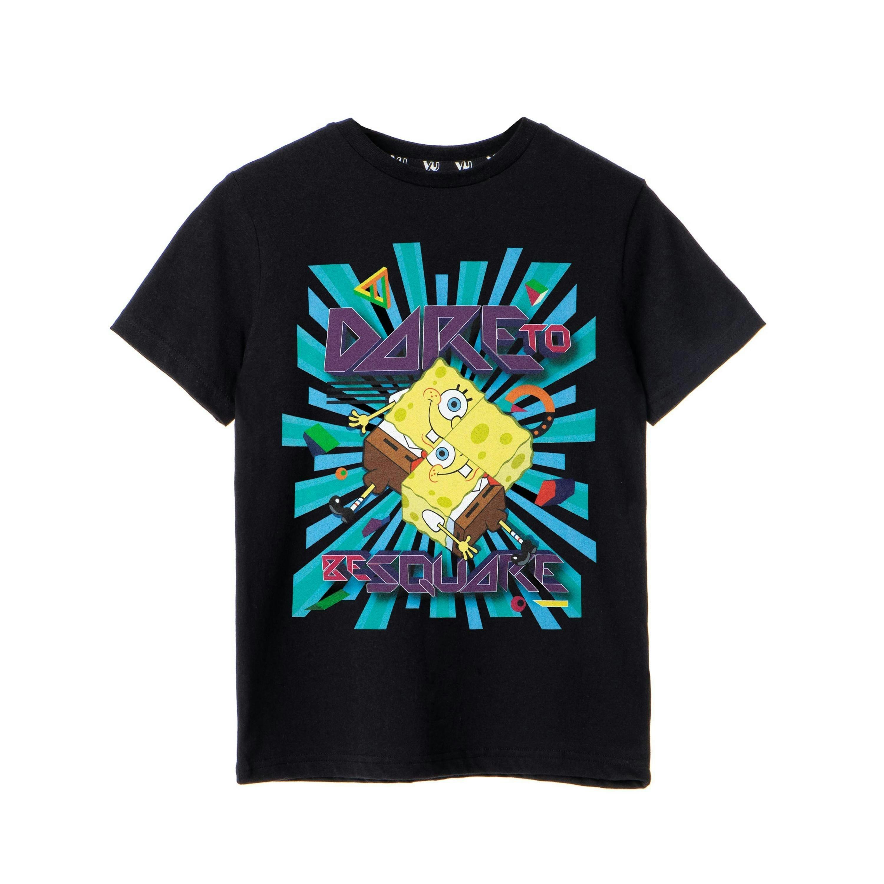 SpongeBob SquarePants Boys Black Dare To Be Square Short Sleeved T-Shirt by Vanilla Underground , view 1 of 1
