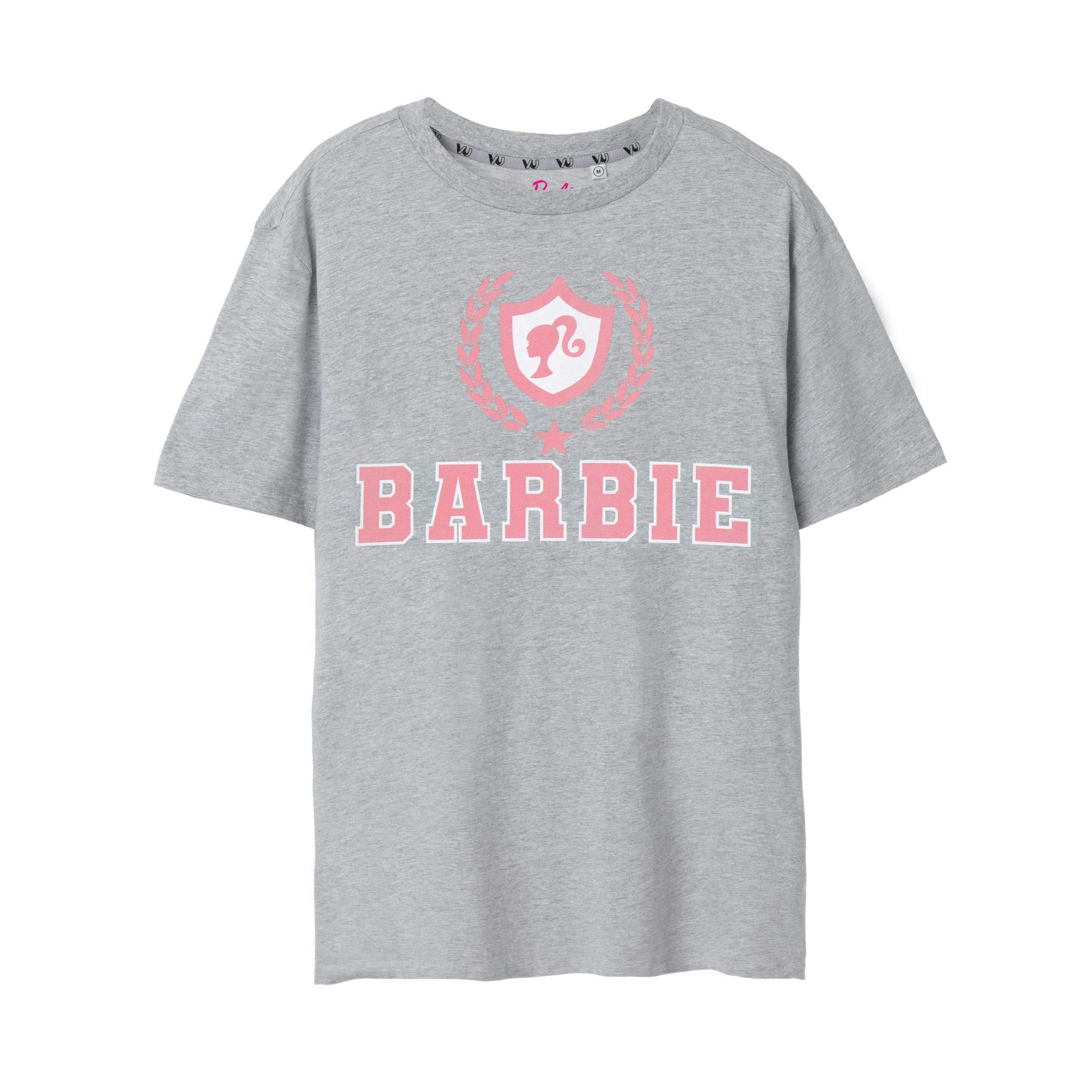 Barbie Womens Grey Collegiate Logo Short Sleeved T-Shirt by Vanilla Underground , view 1 of 1