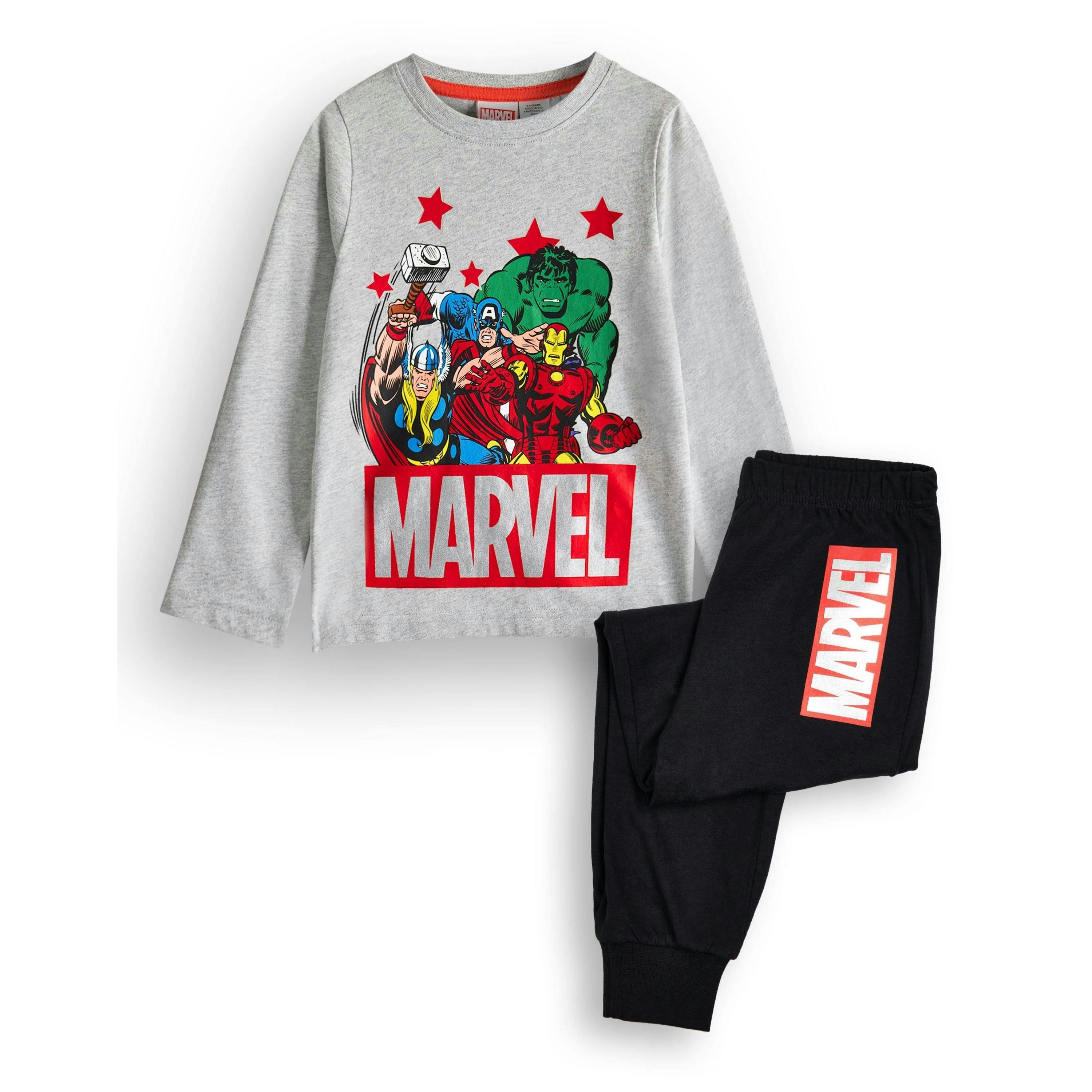 Marvel Boys Black Front Print Long Sleeve Long Leg Pyjama Set by Vanilla Underground , view 1 of 1