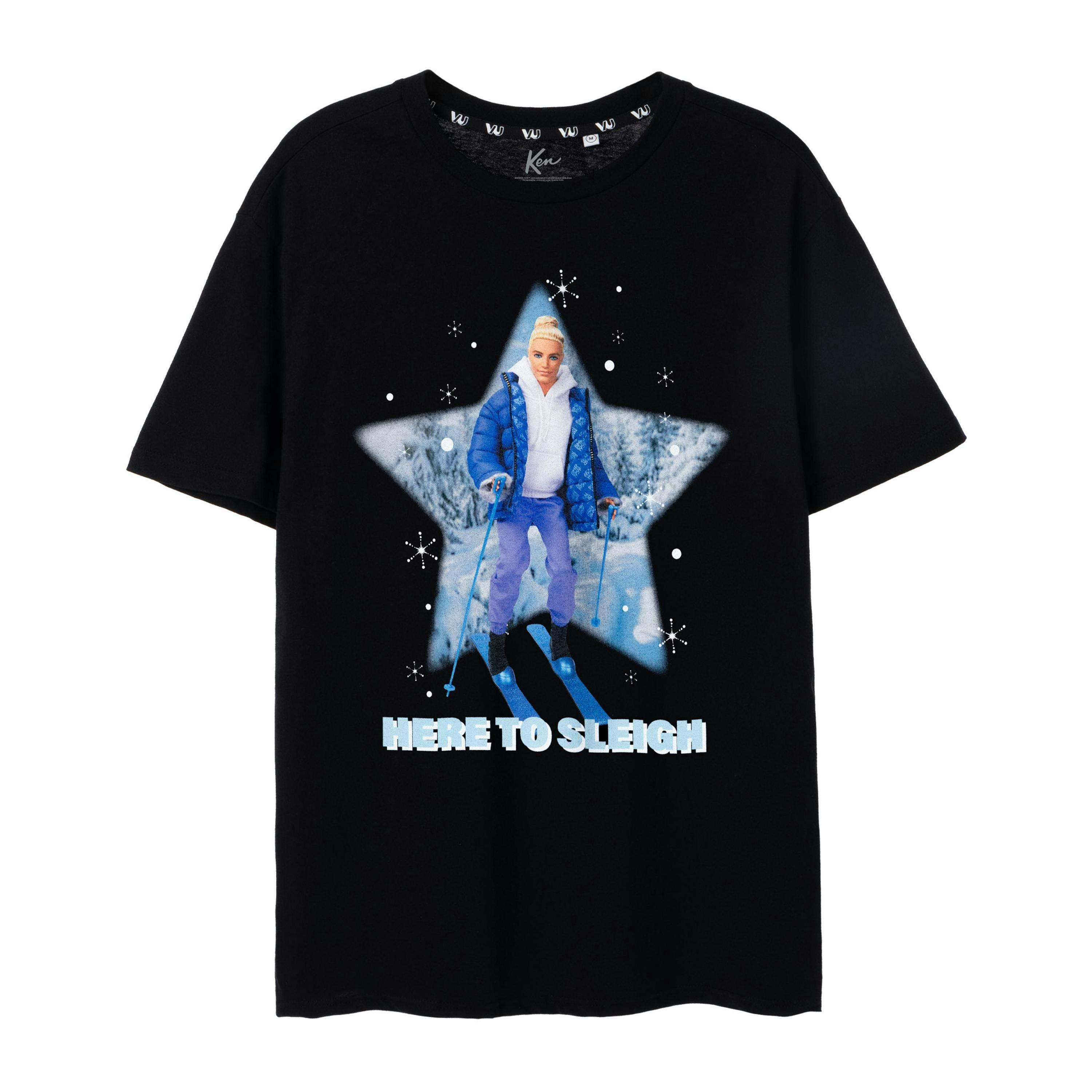 Barbie Mens Black Ken Here to Sleigh Short Sleeved T-Shirt by Vanilla Underground , view 1 of 1