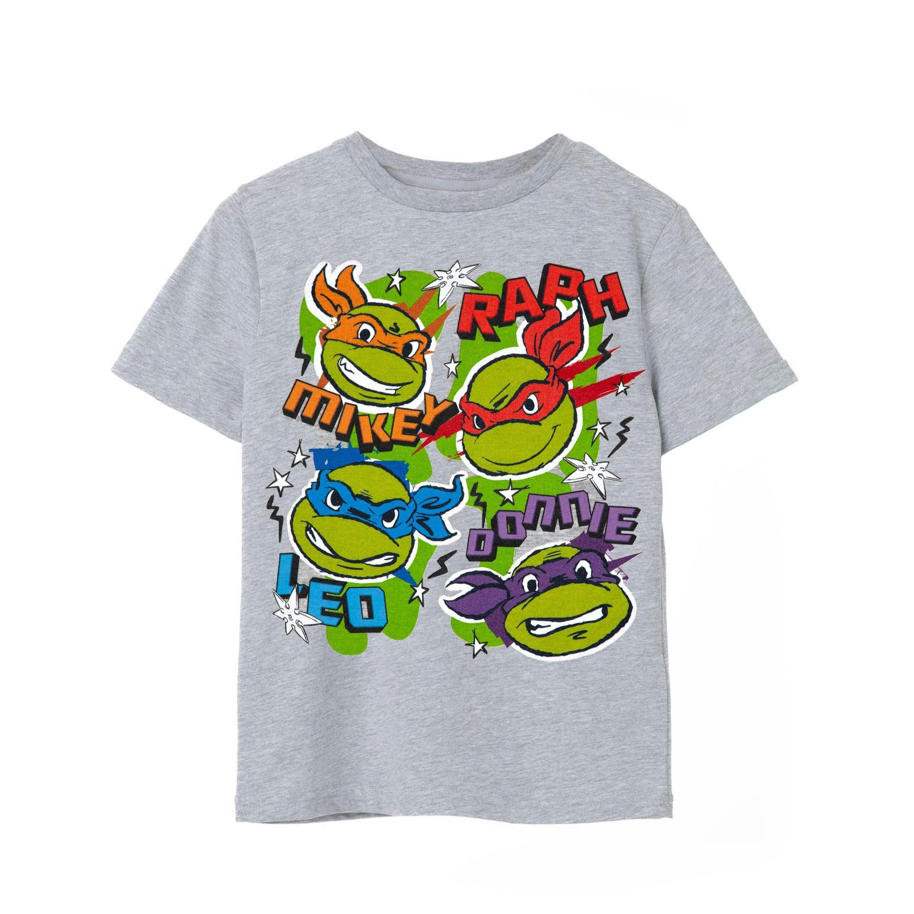 Teenage Mutant Ninja Turtles Unisex Kids Grey Doodle Ninja Faces Short Sleeved T-Shirt by Vanilla Underground , view 1 of 1